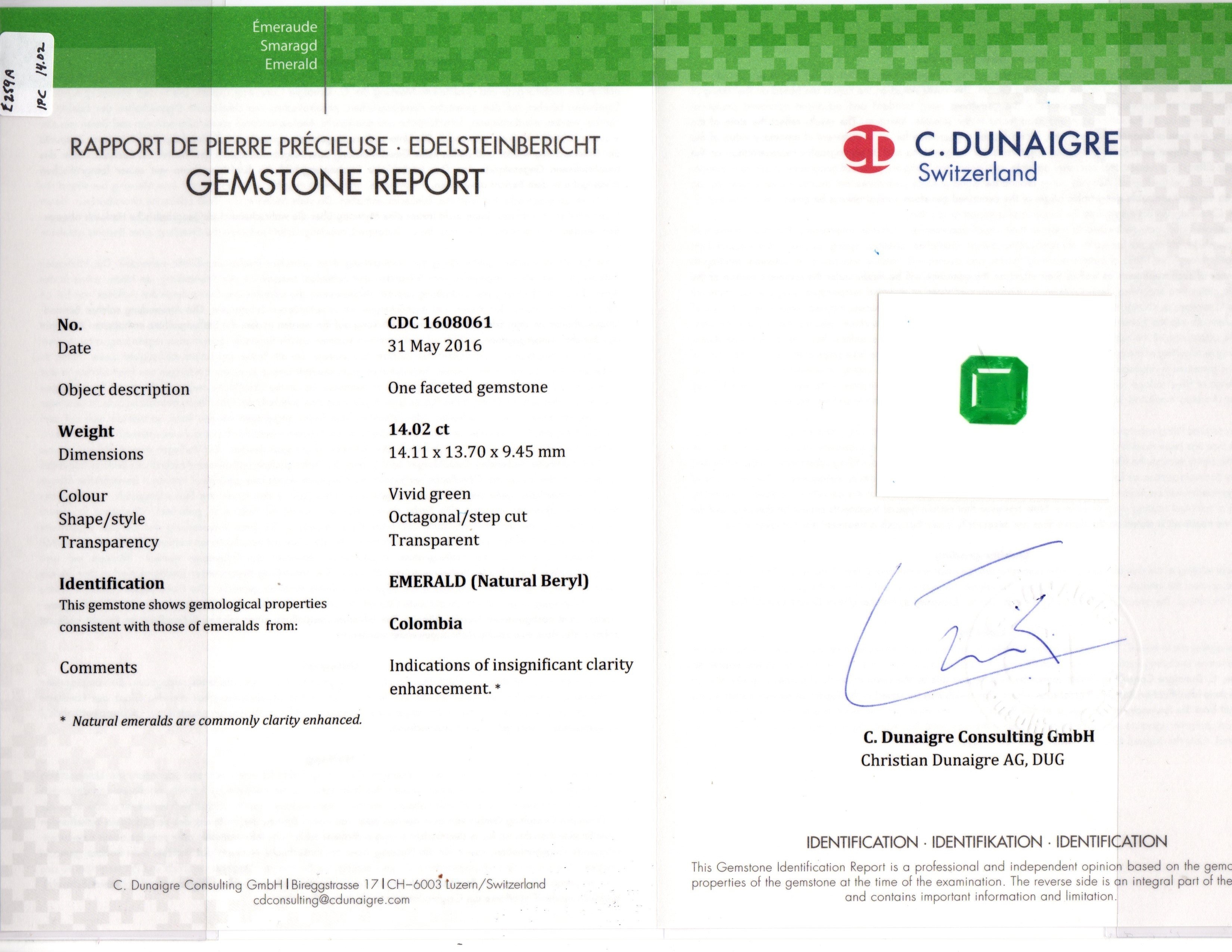 14.02 Ct. Emerald from Colombia