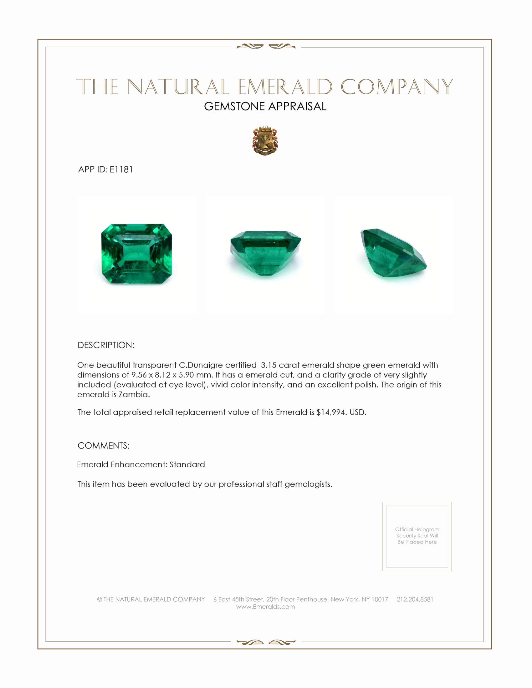 3.15 Ct. Emerald from Zambia