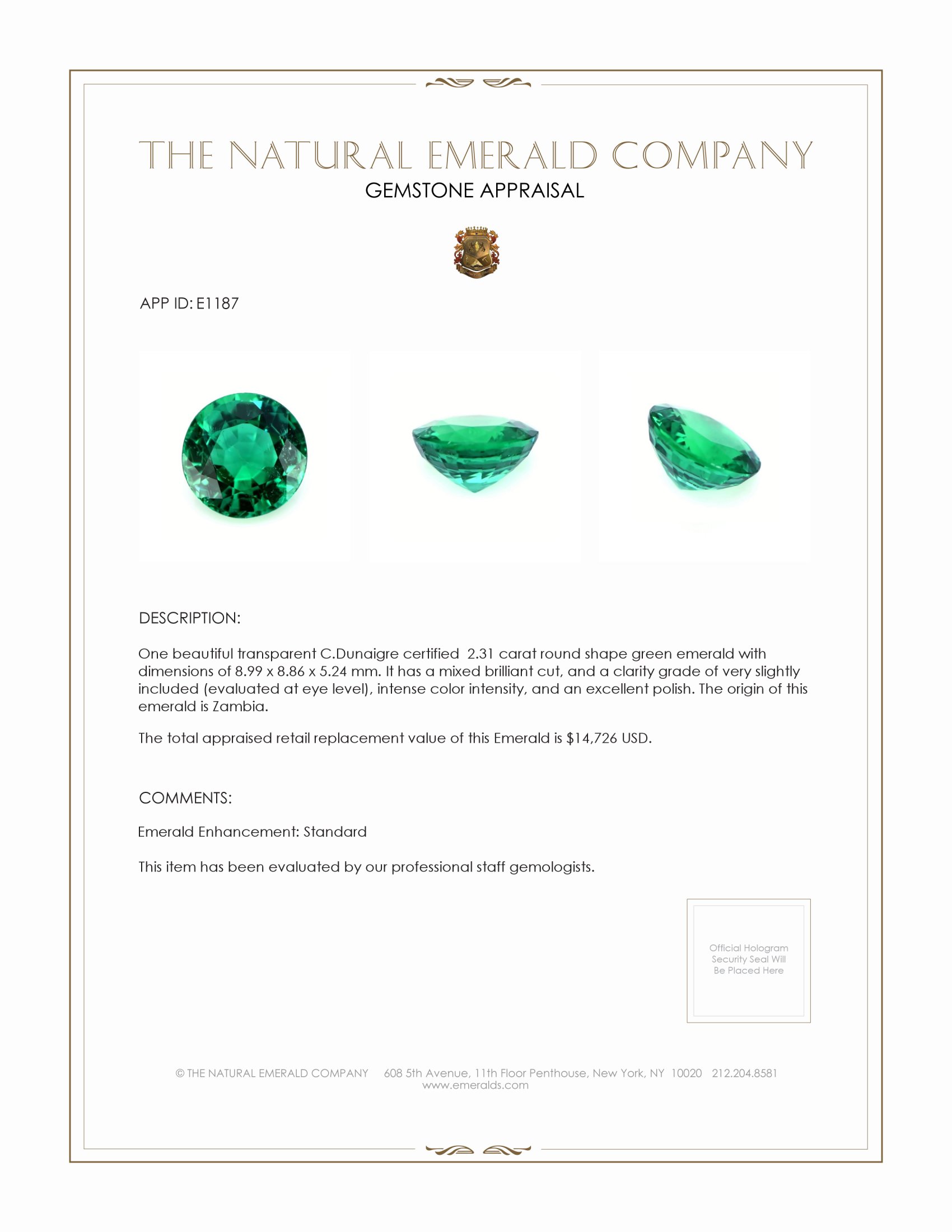 2.31 Ct. Emerald from Zambia