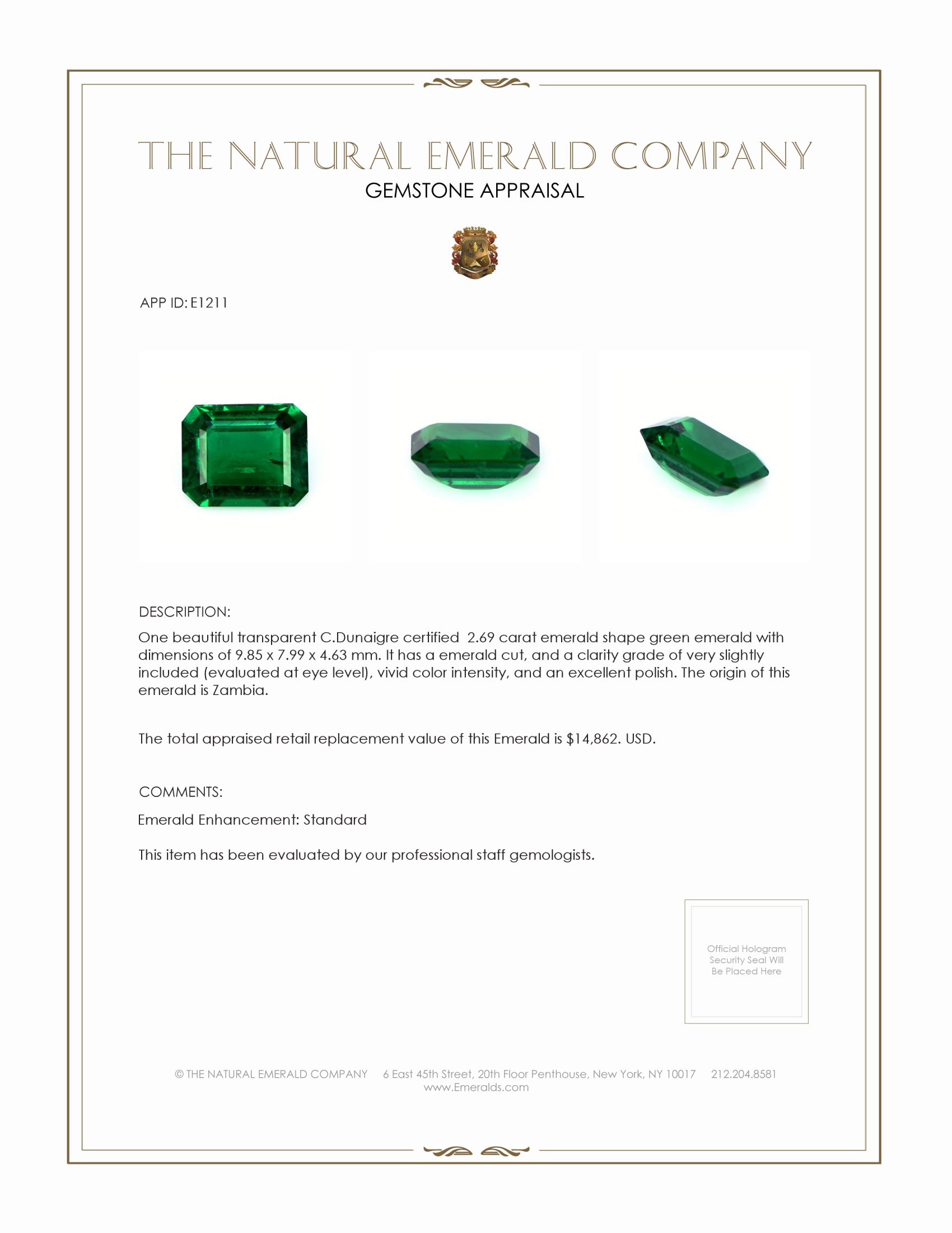 2.69 Ct. Emerald from Zambia