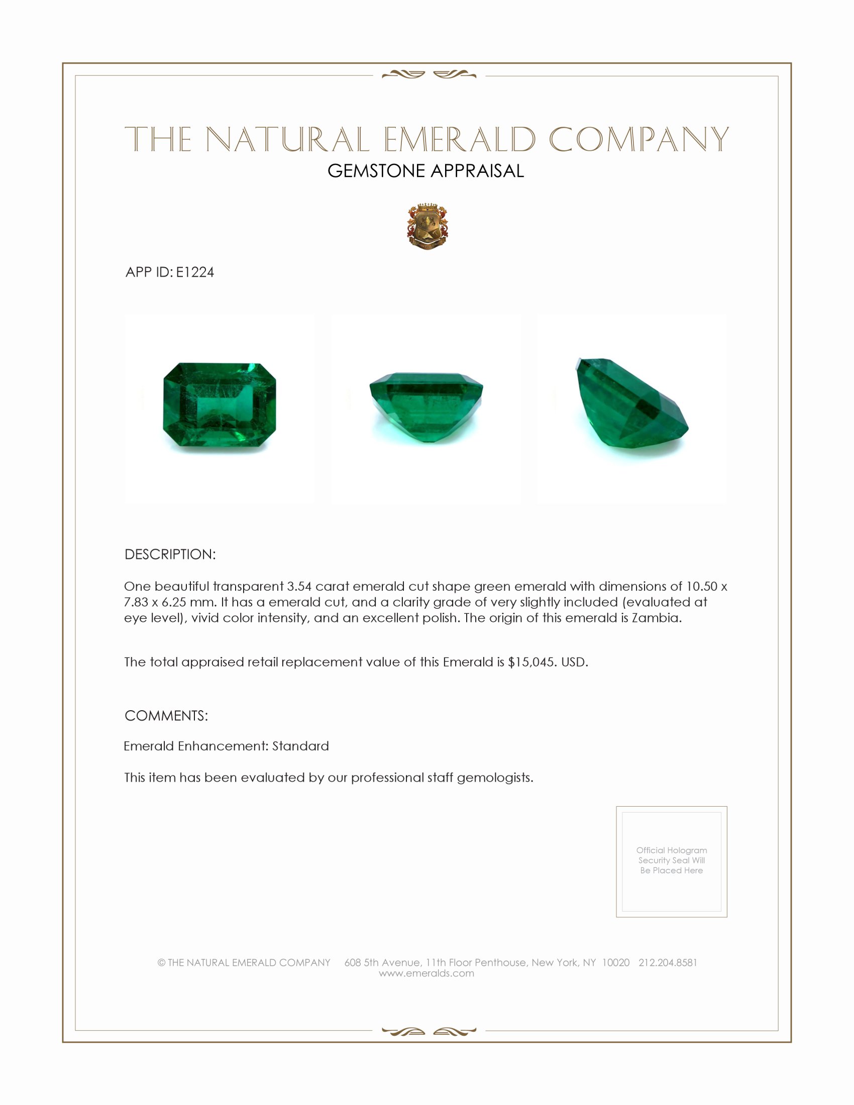 3.54 Ct. Emerald from Zambia