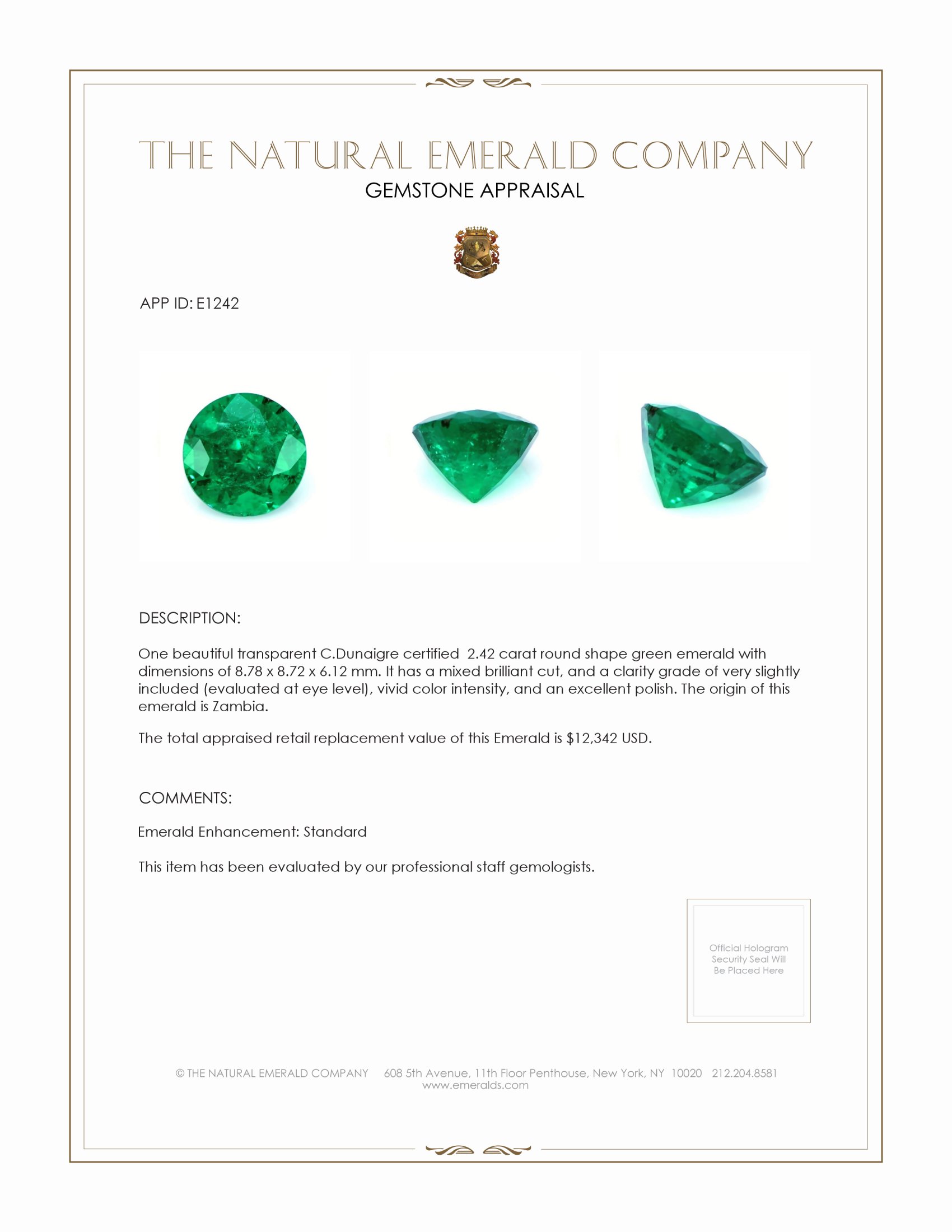 2.42 Ct. Emerald from Zambia