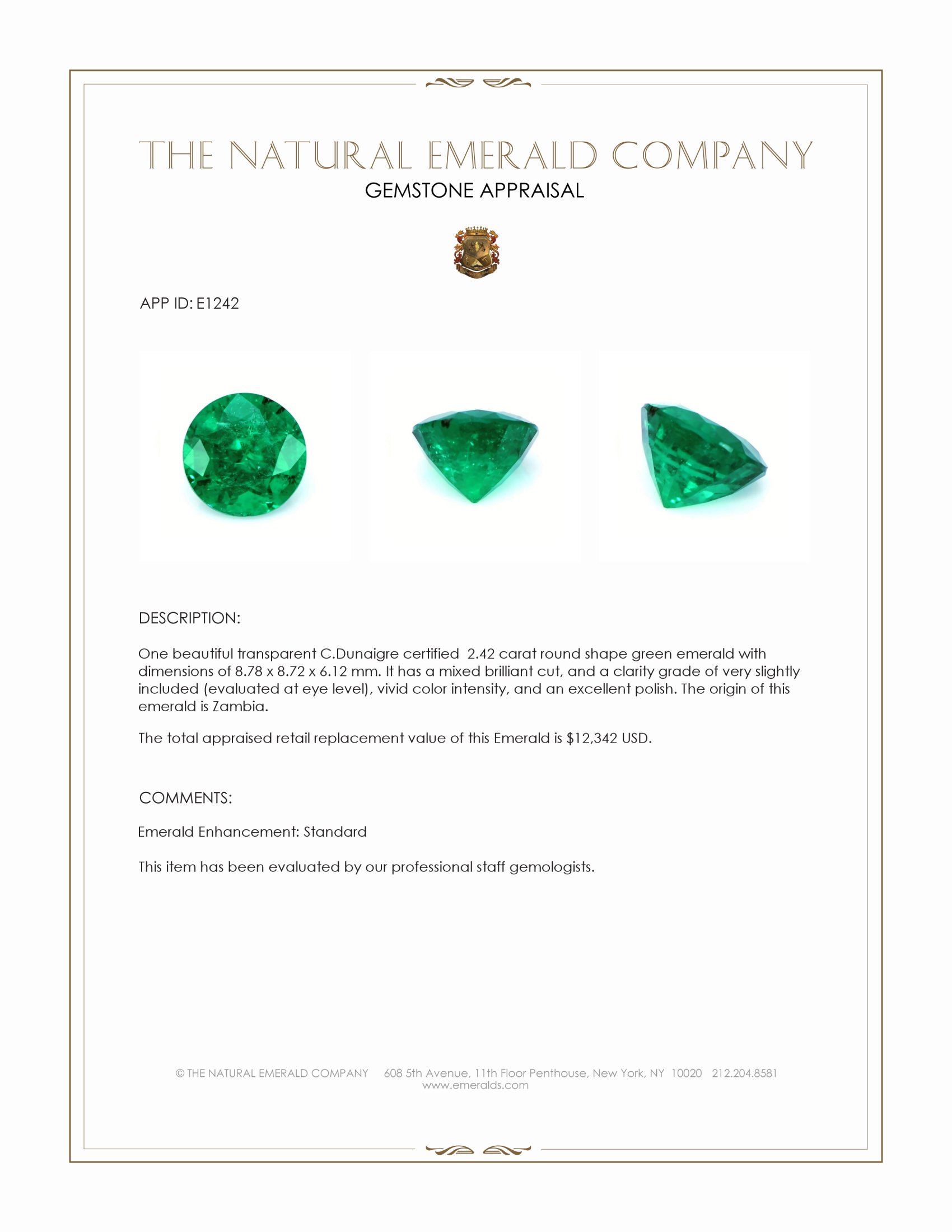 2.42 Ct. Emerald from Zambia