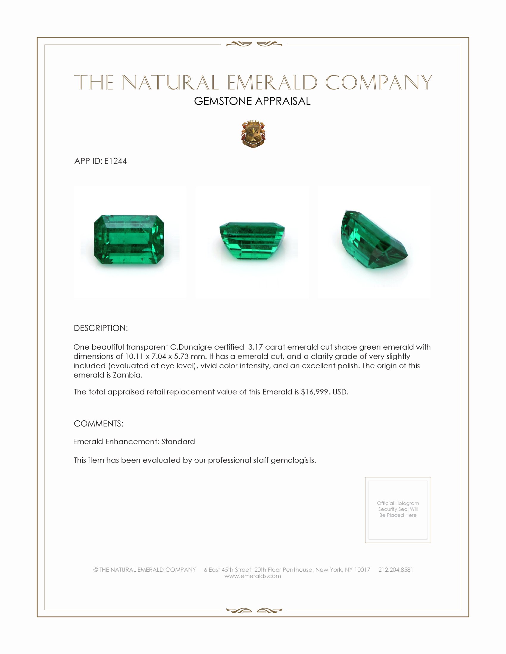 3.17 Ct. Emerald from Zambia
