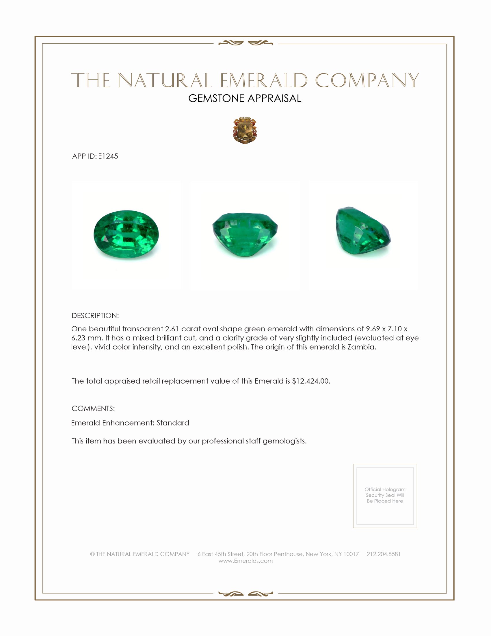 2.61 Ct. Emerald from Zambia