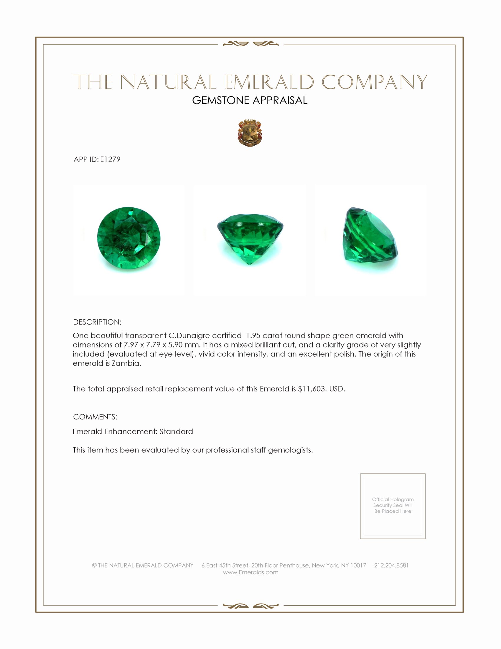 1.95 Ct. Emerald from Zambia