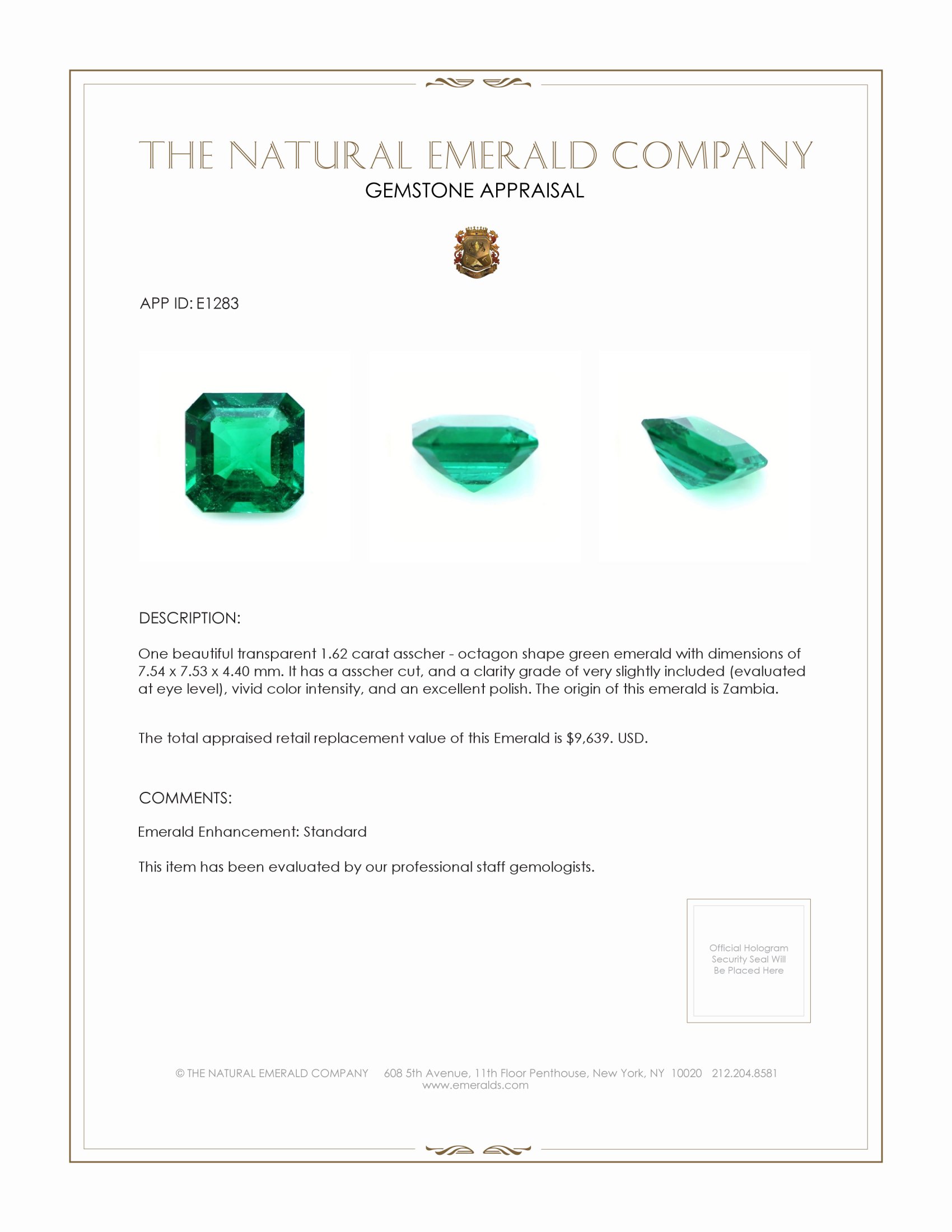 1.62 Ct. Emerald from Zambia