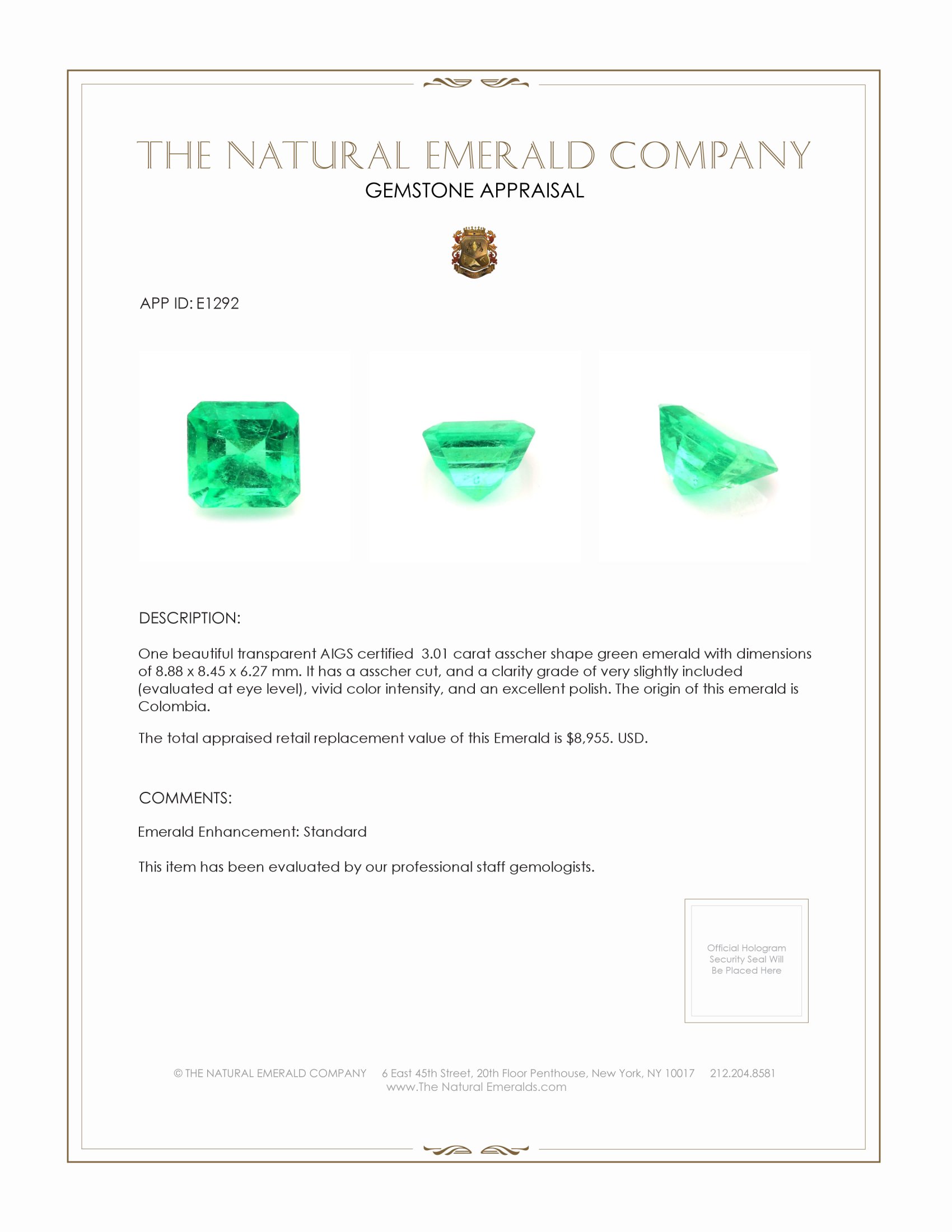 3.01 Ct. Emerald from Colombia