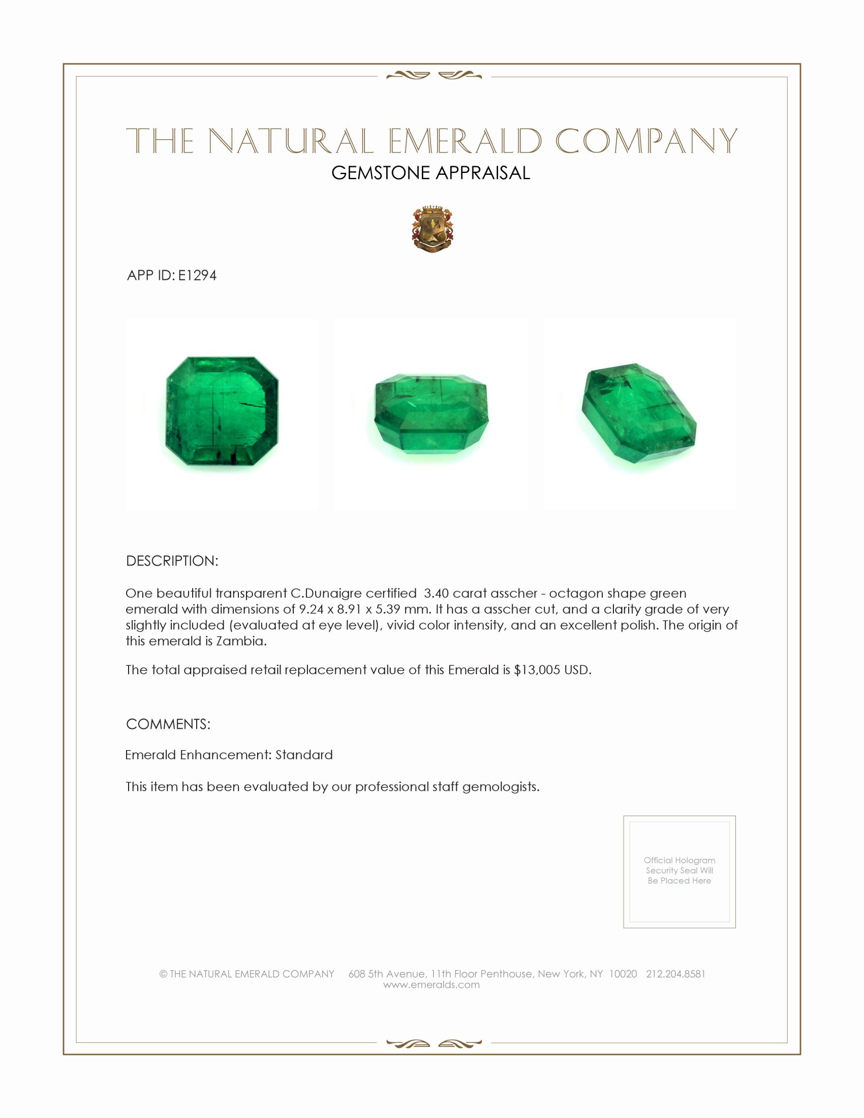 3.40 Ct. Emerald from Zambia