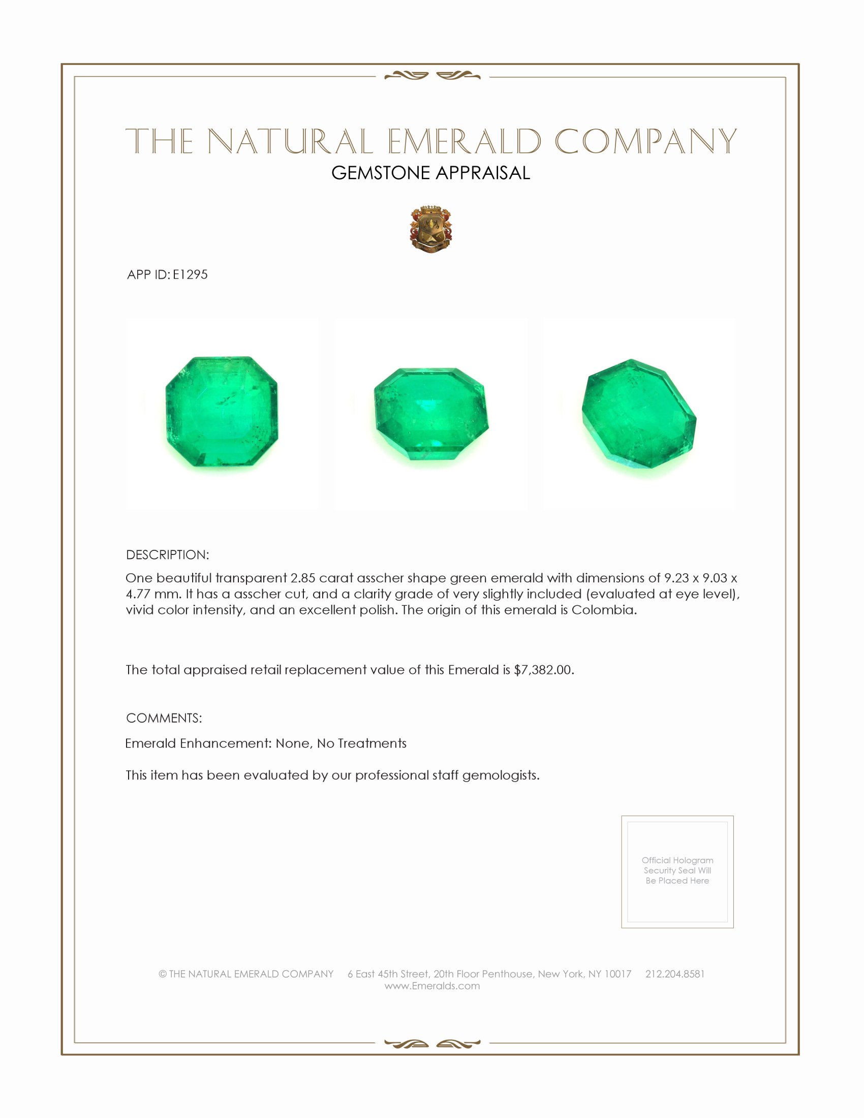 2.85 Ct. Emerald from Colombia