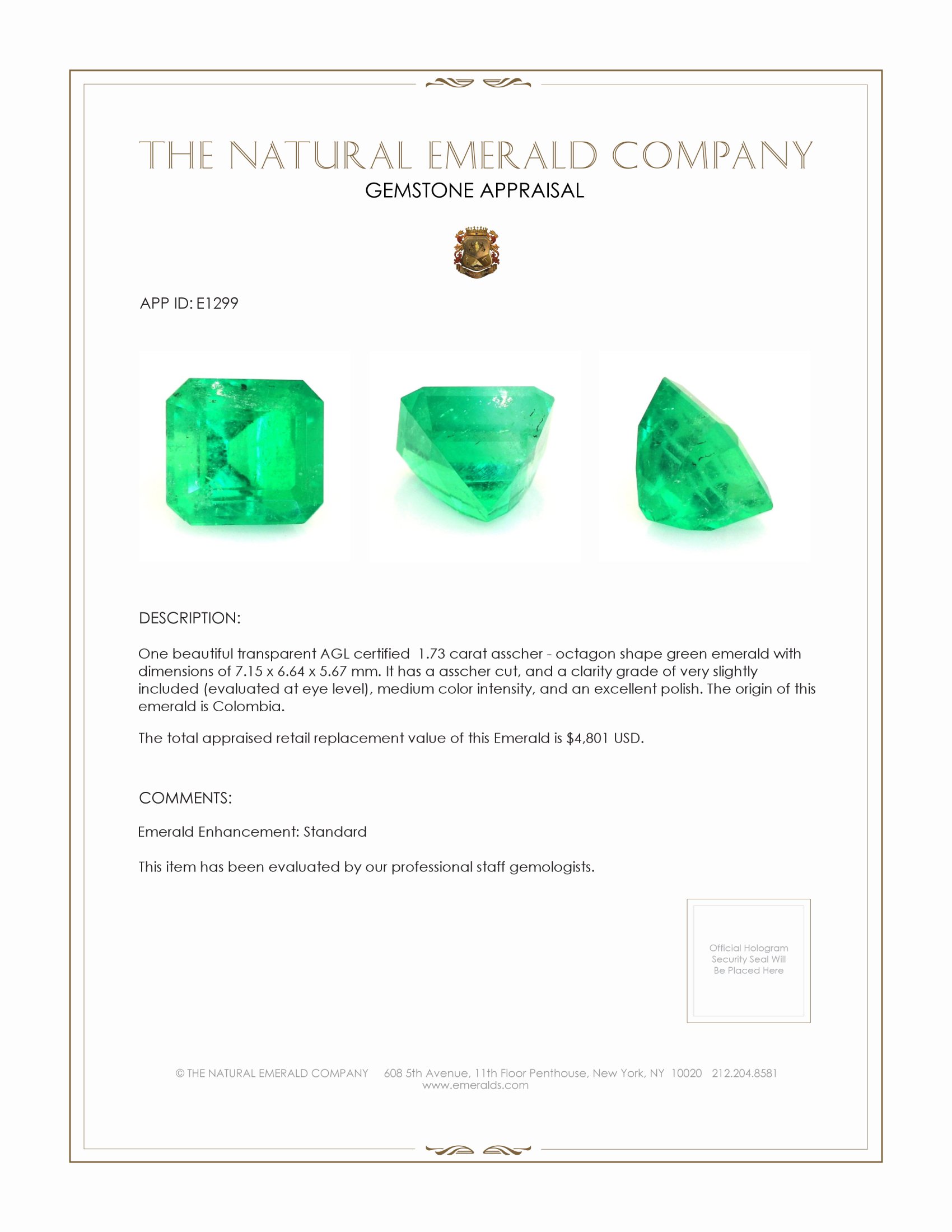 1.73 Ct. Emerald from Colombia