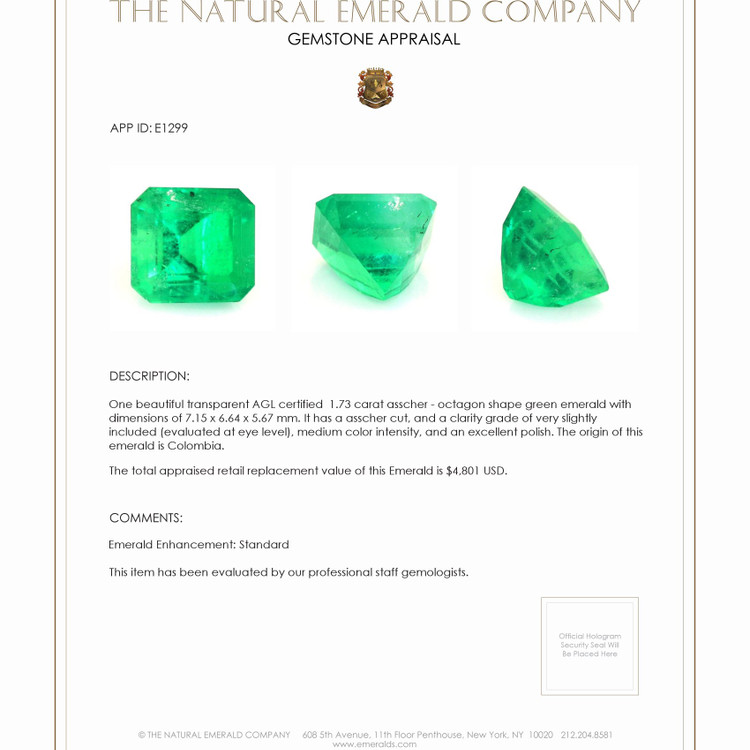 1.73 Ct. Emerald from Colombia