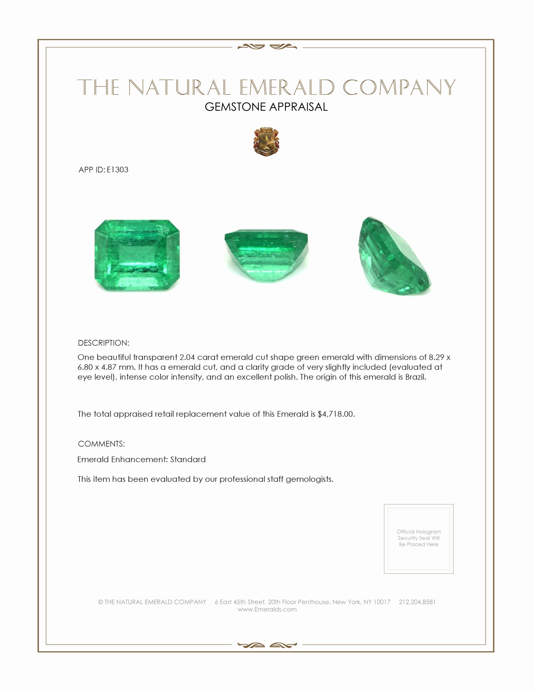 2.04 Ct. Emerald from Brazil