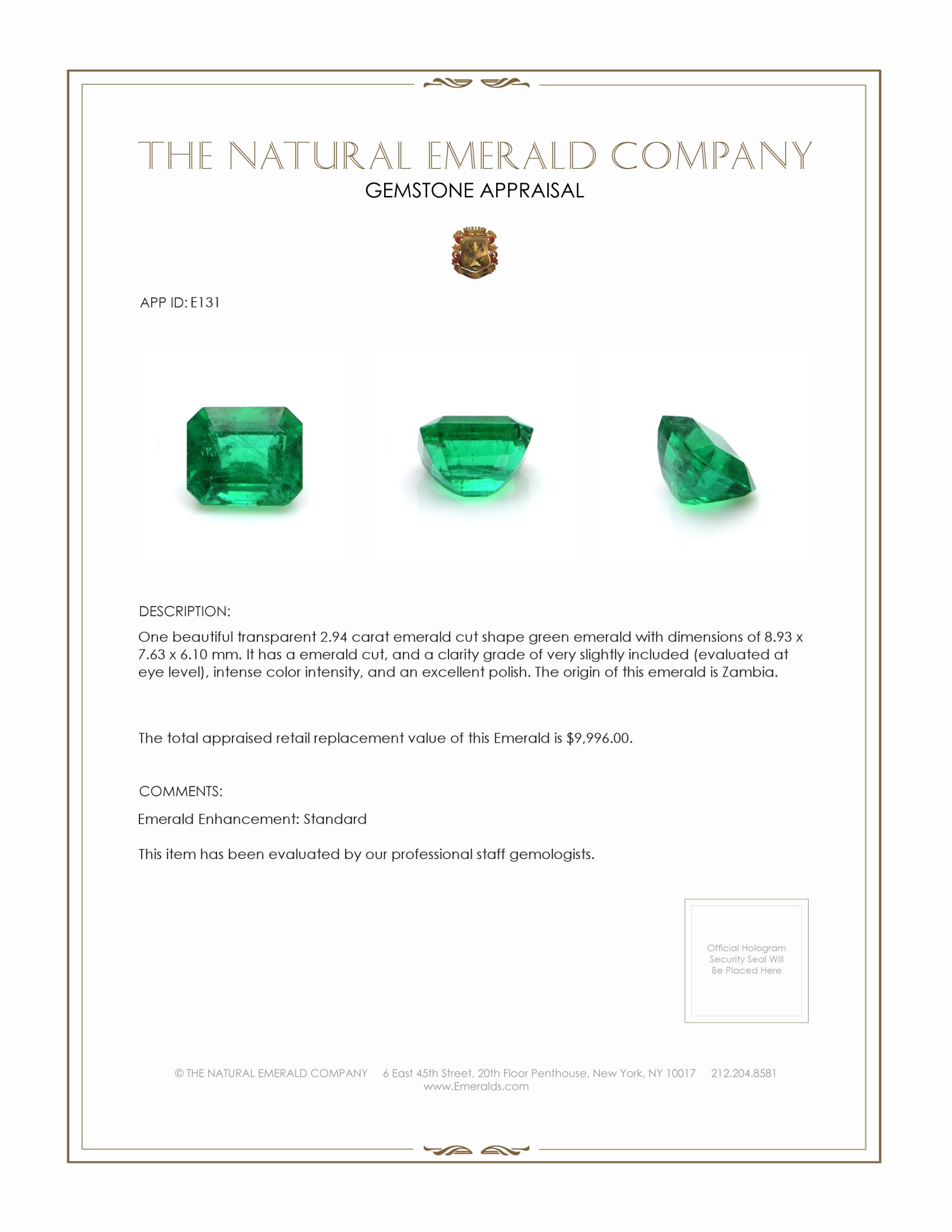 2.94 Ct. Emerald from Zambia