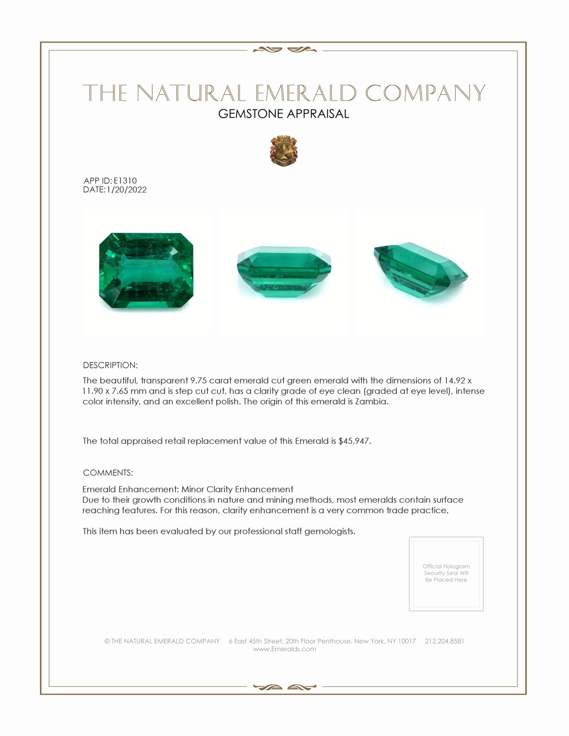 9.75 Ct. Emerald from Zambia
