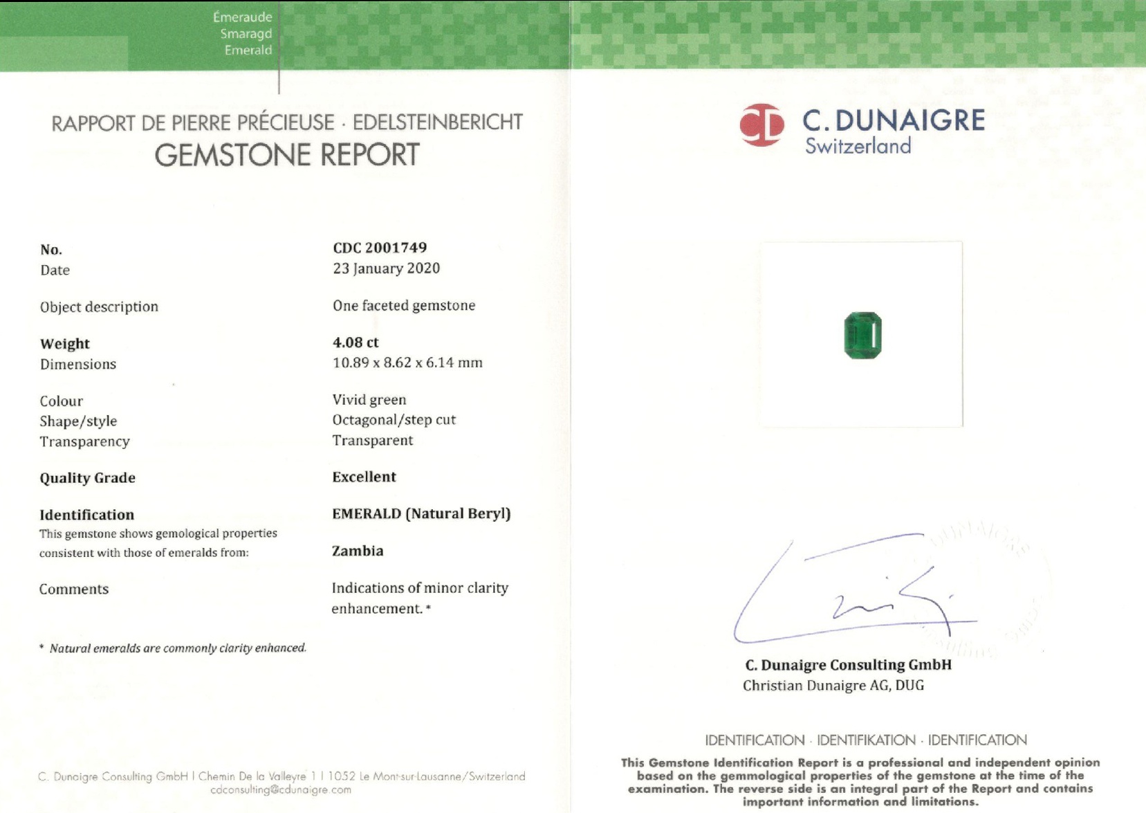 4.08 Ct. Emerald from Zambia
