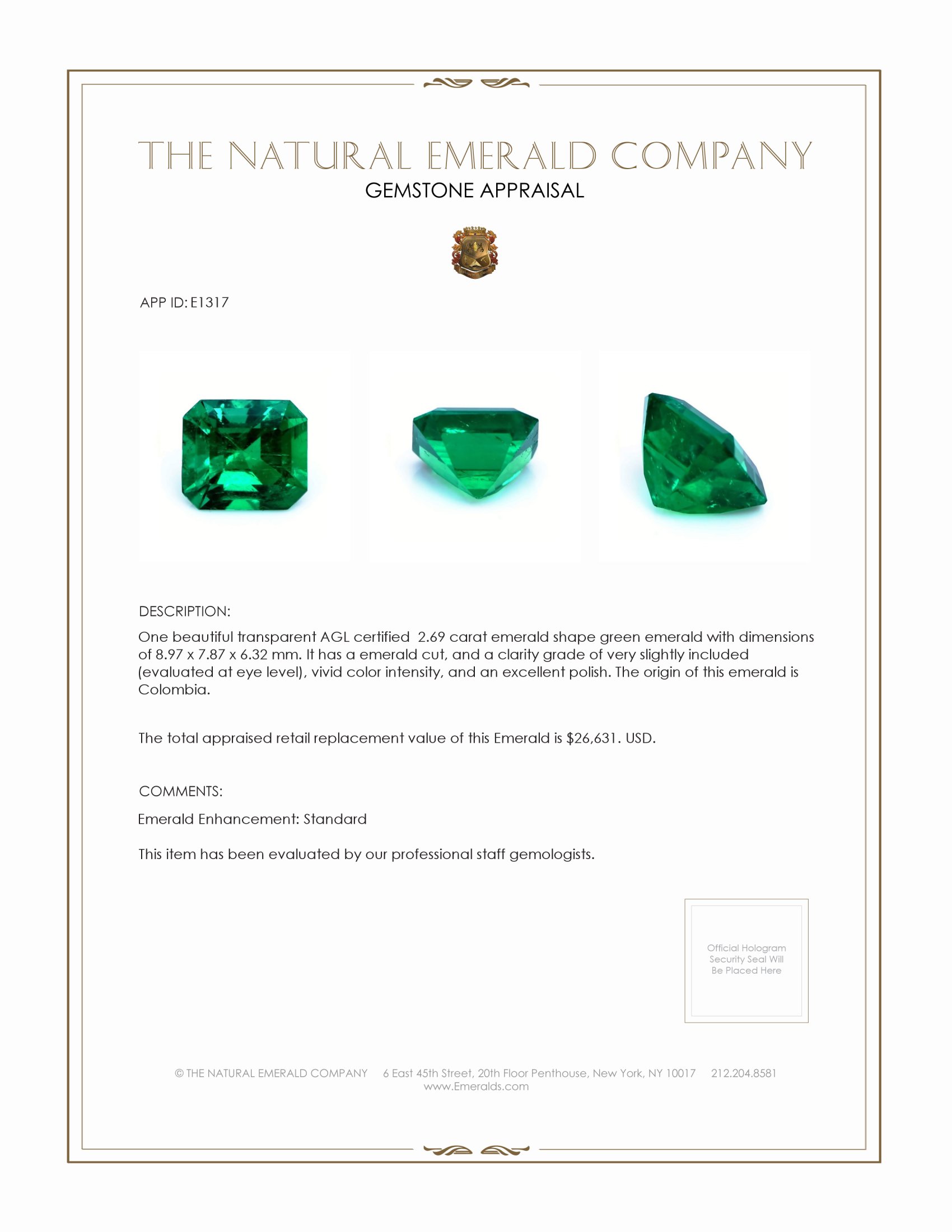 2.69 Ct. Emerald from Colombia