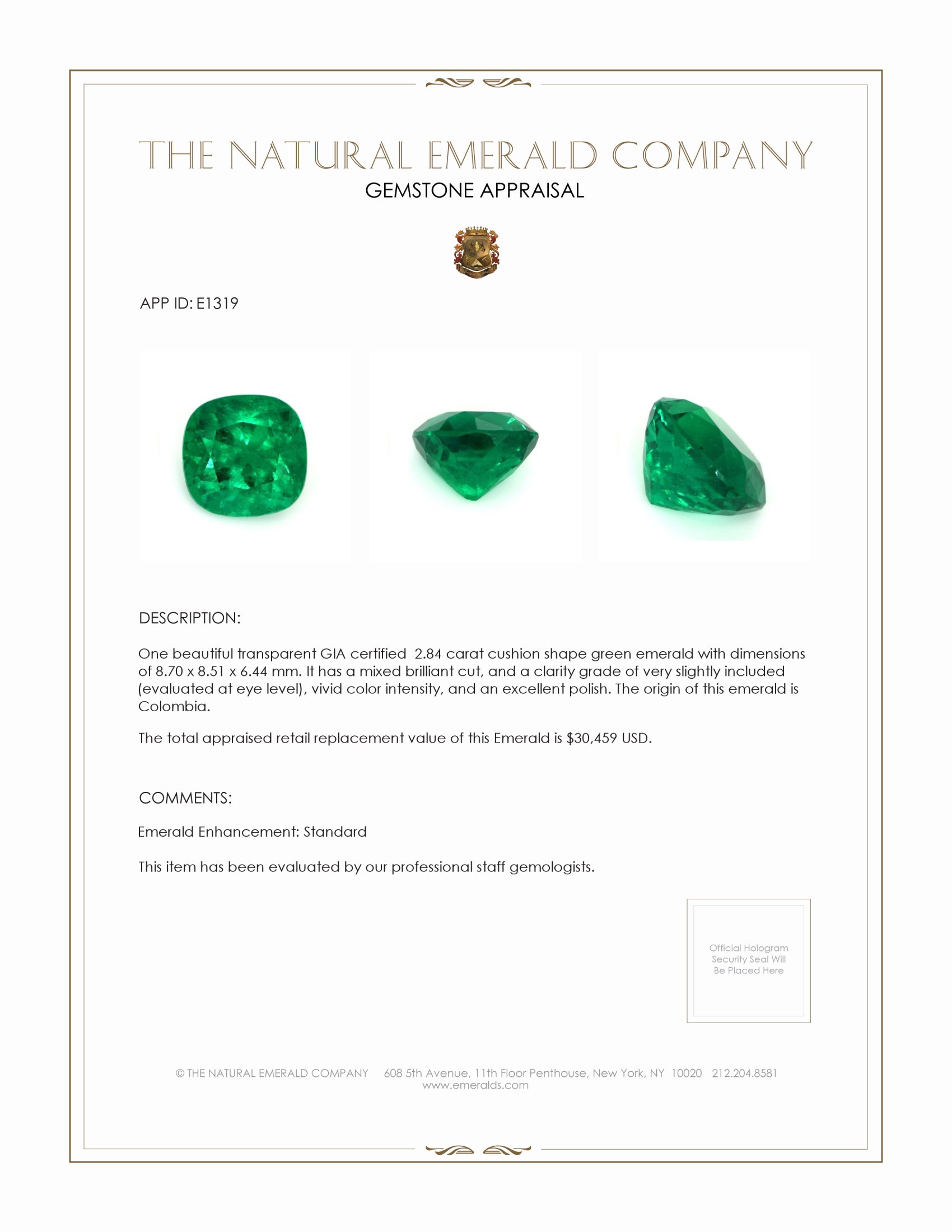 2.84 Ct. Emerald from Colombia