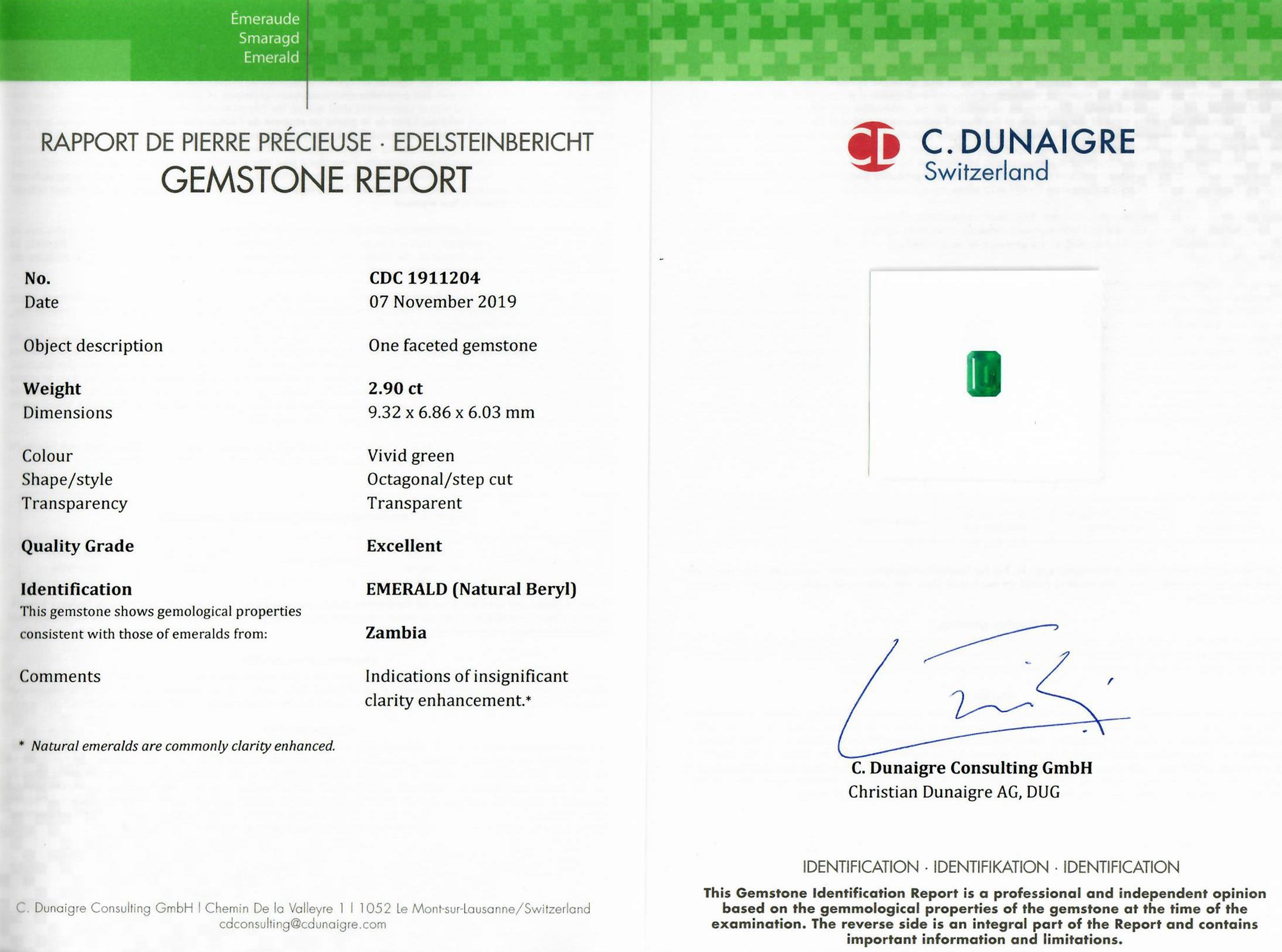 2.90 Ct. Emerald from Zambia