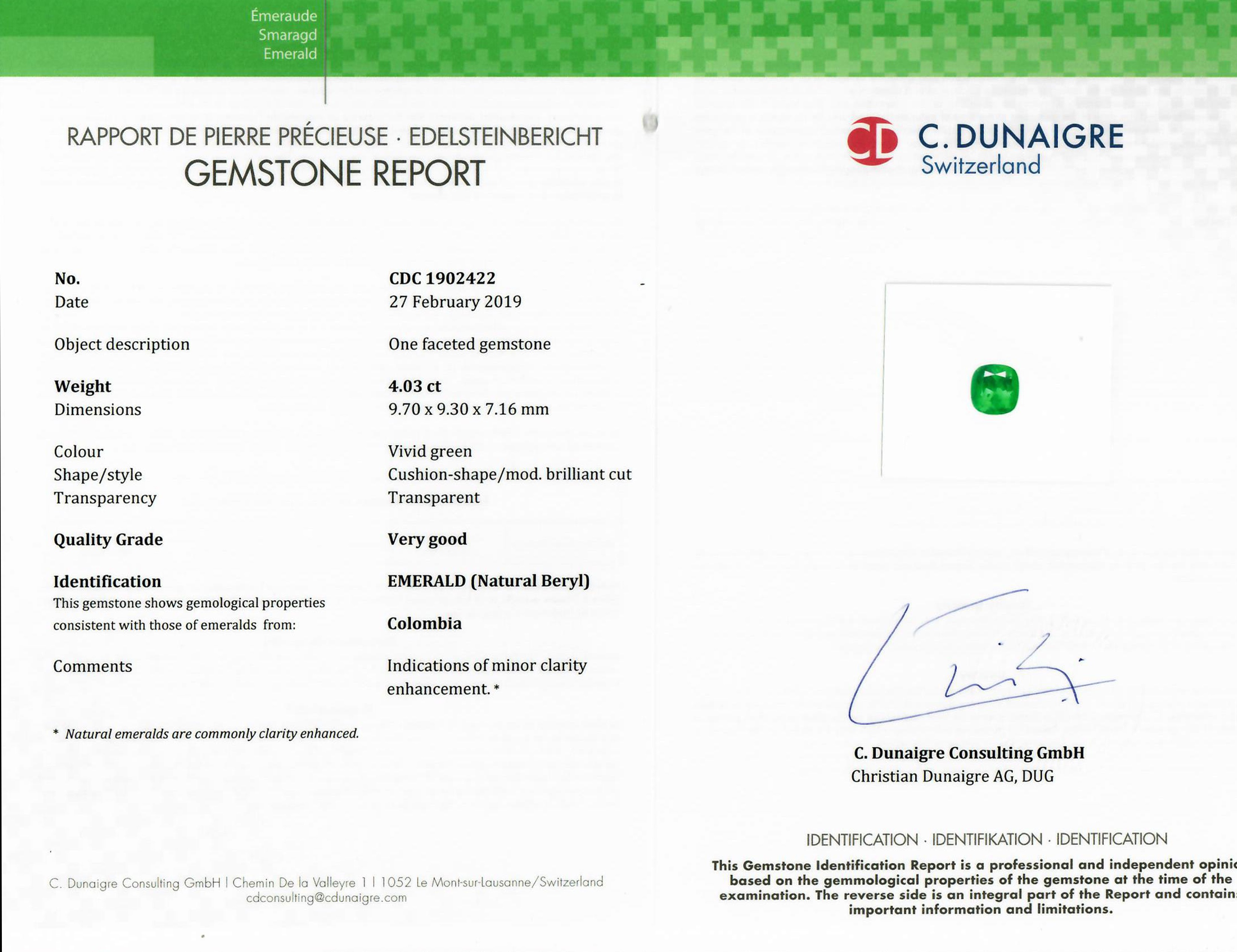 4.03 Ct. Emerald from Colombia