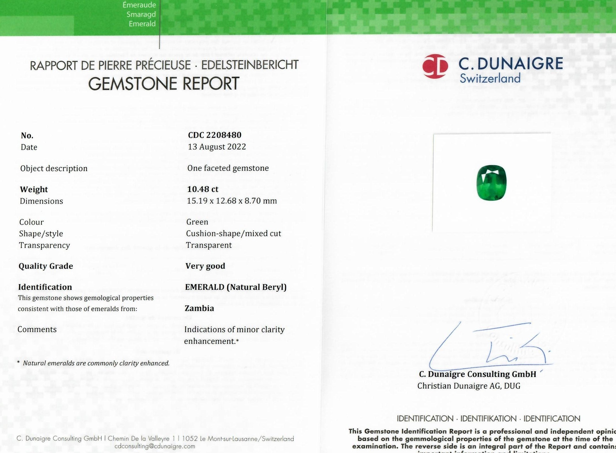 10.48 Ct. Emerald from Zambia