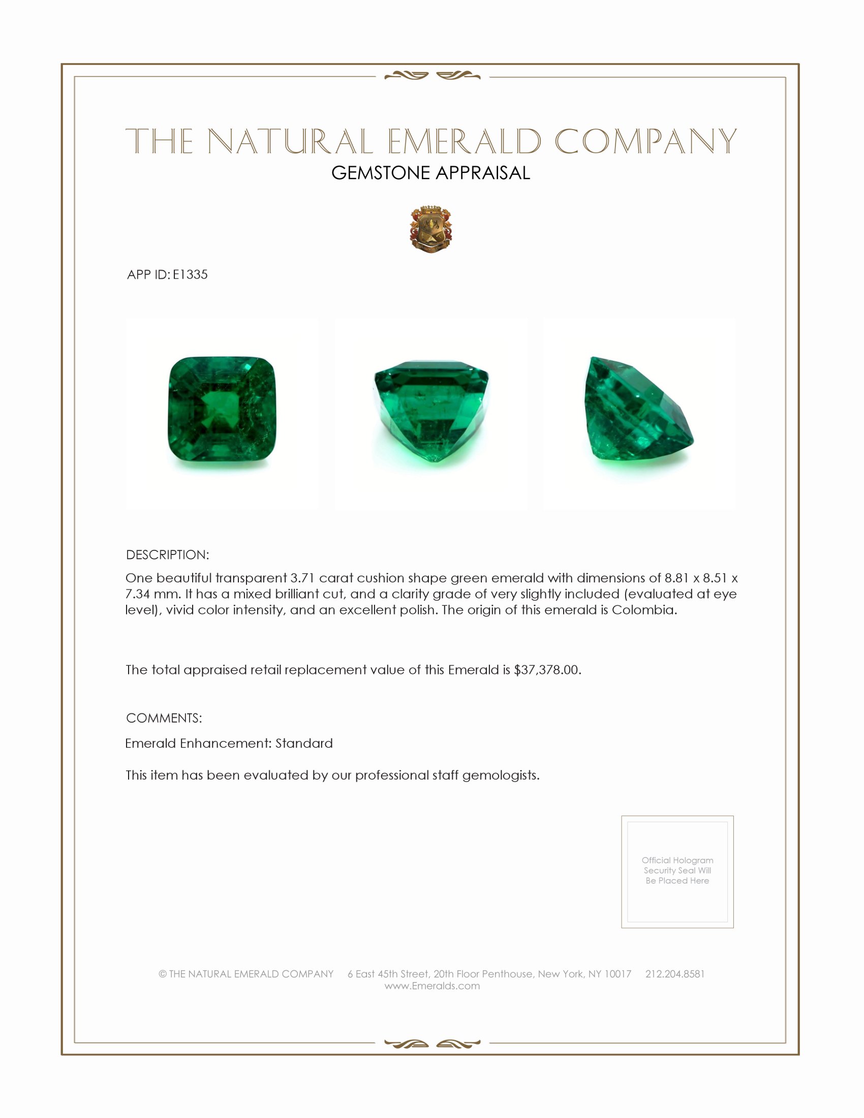 3.71 Ct. Emerald from Colombia