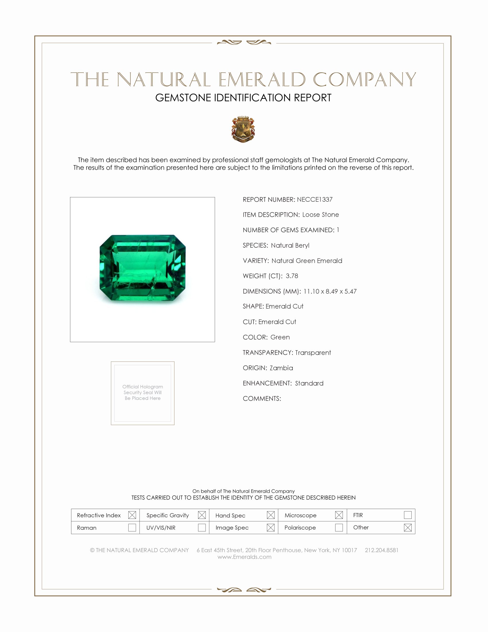 3.78 Ct. Emerald from Zambia