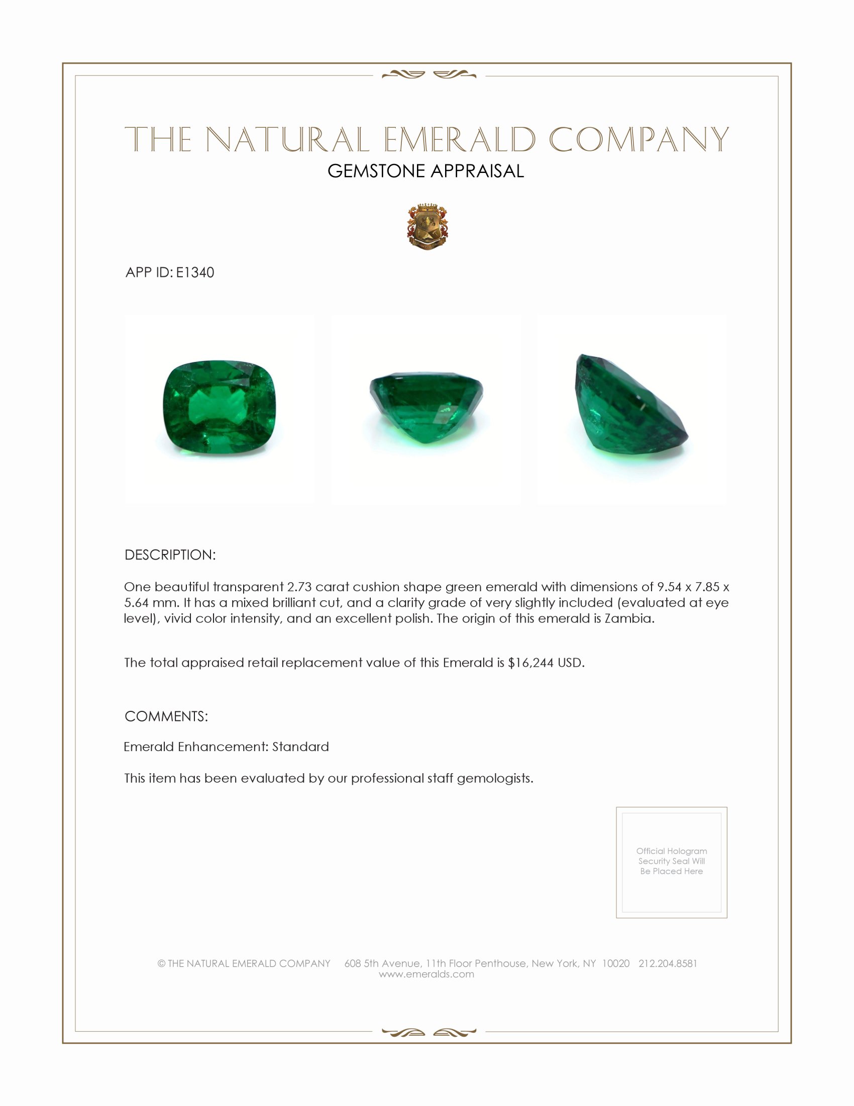 2.73 Ct. Emerald from Zambia