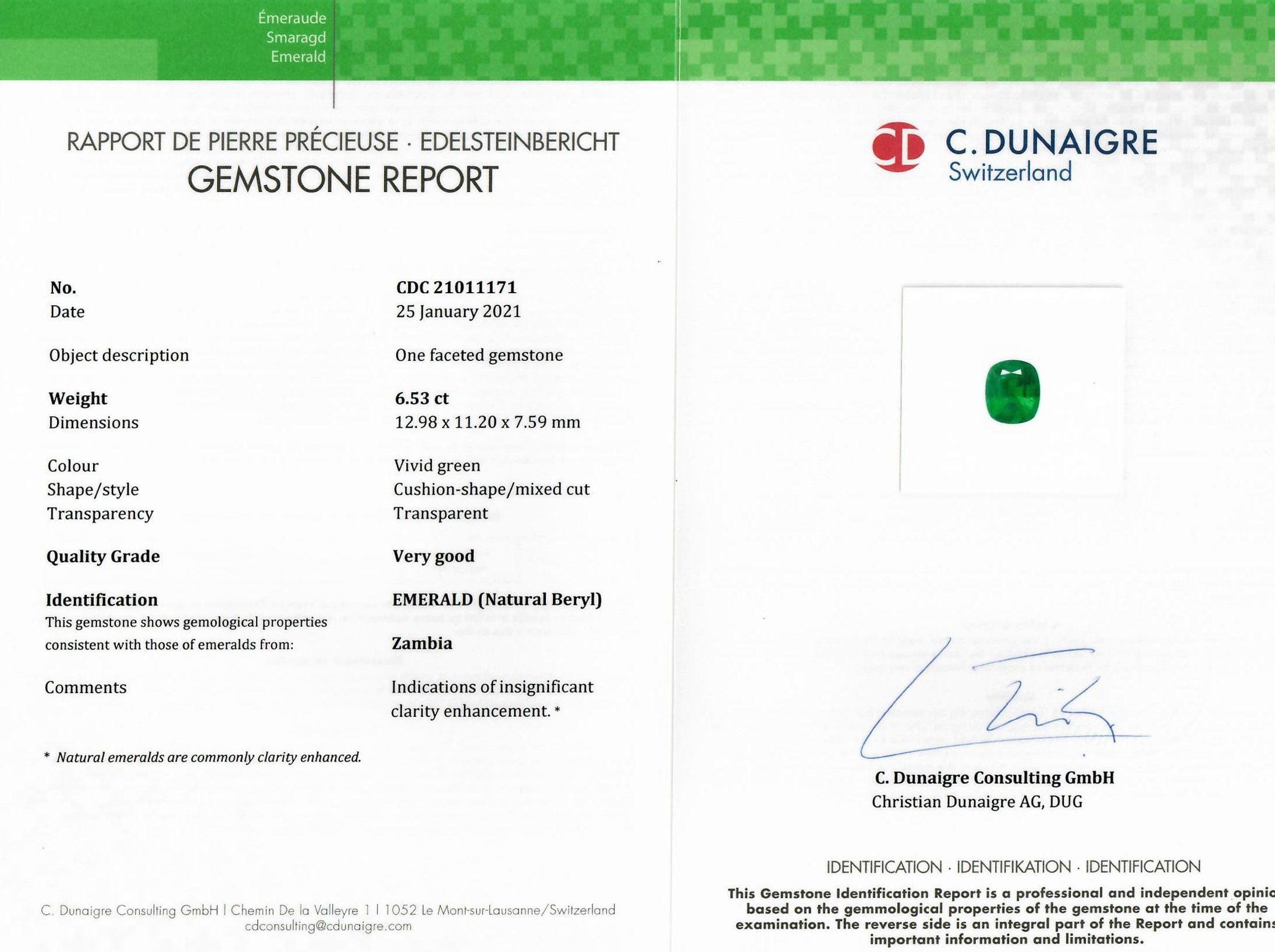 6.53 Ct. Emerald from Zambia
