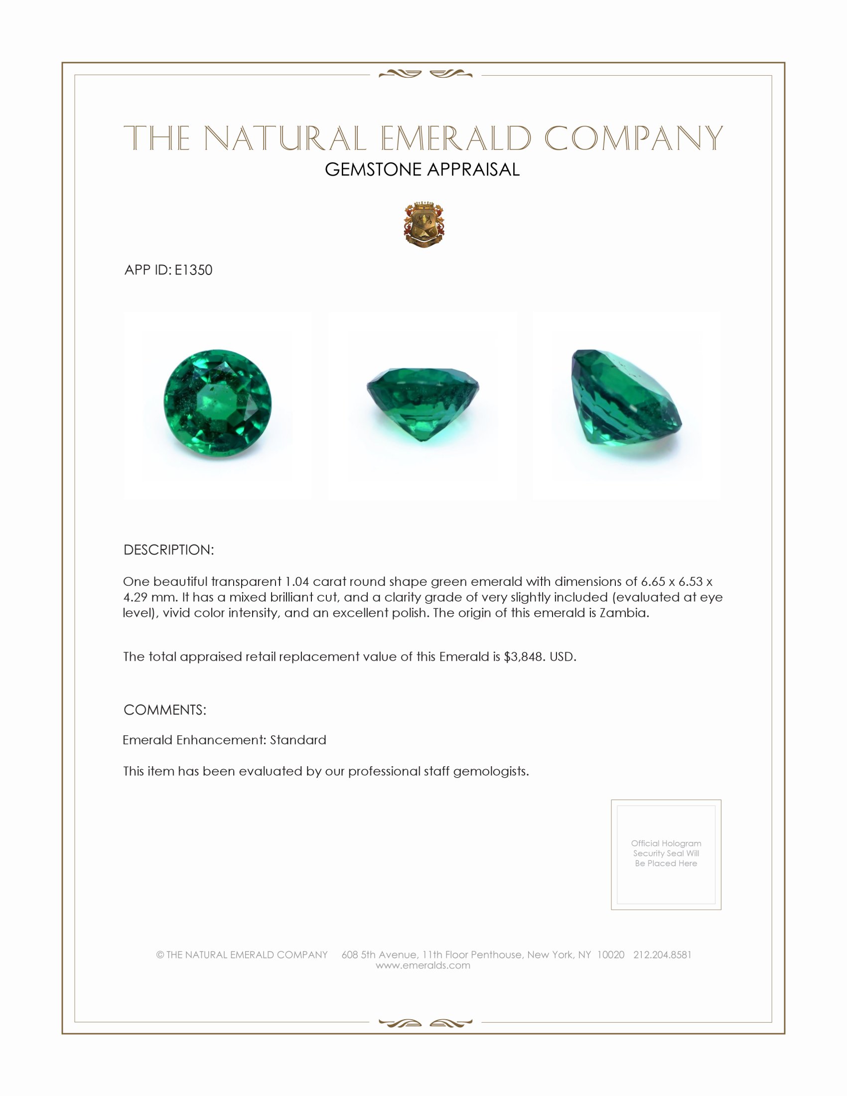 1.04 Ct. Emerald from Zambia