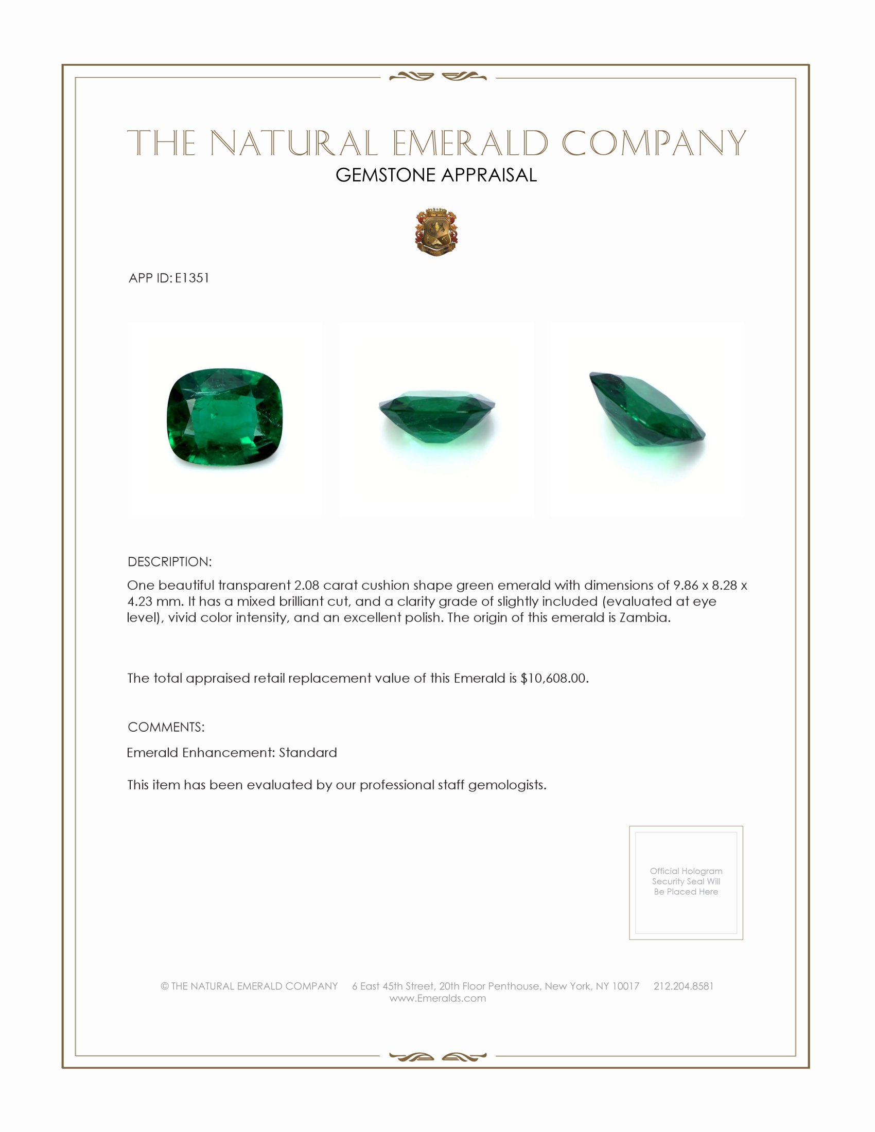 2.08 Ct. Emerald from Zambia