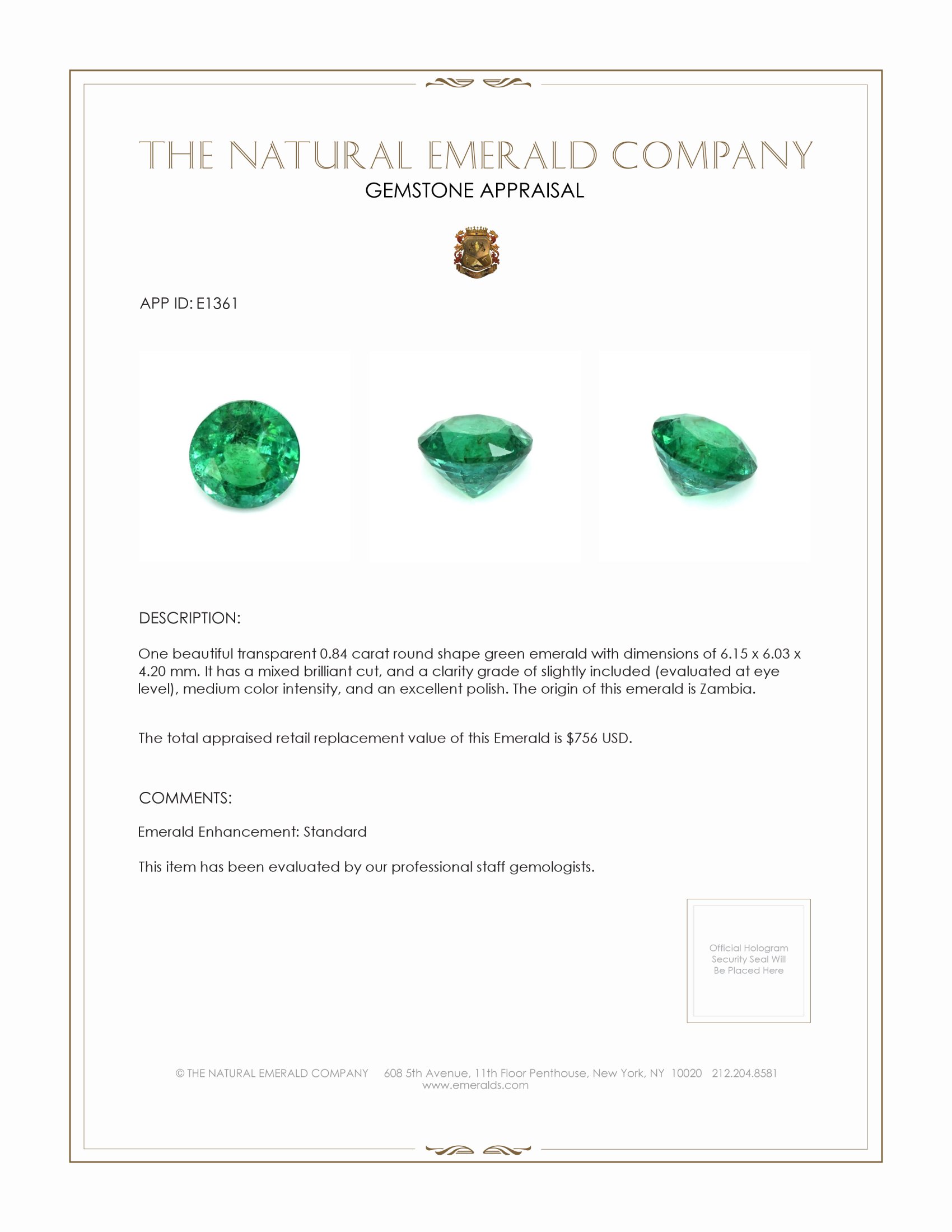 0.84 Ct. Emerald from Zambia