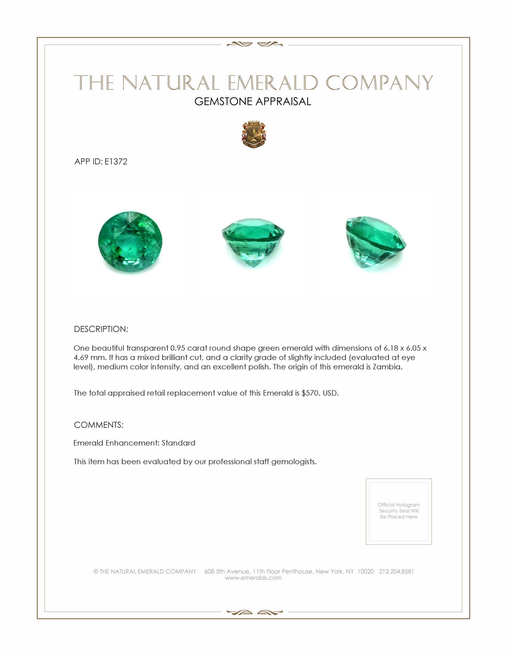 0.95 Ct. Emerald from Zambia