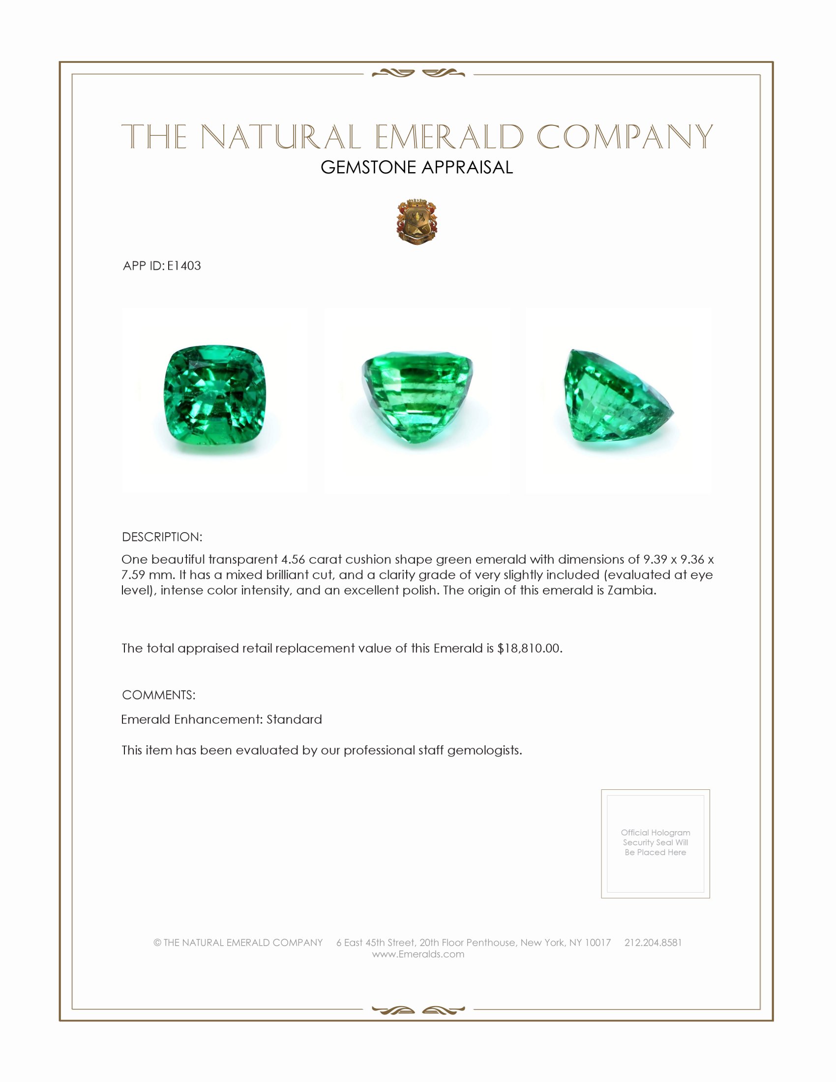 4.56 Ct. Emerald from Zambia