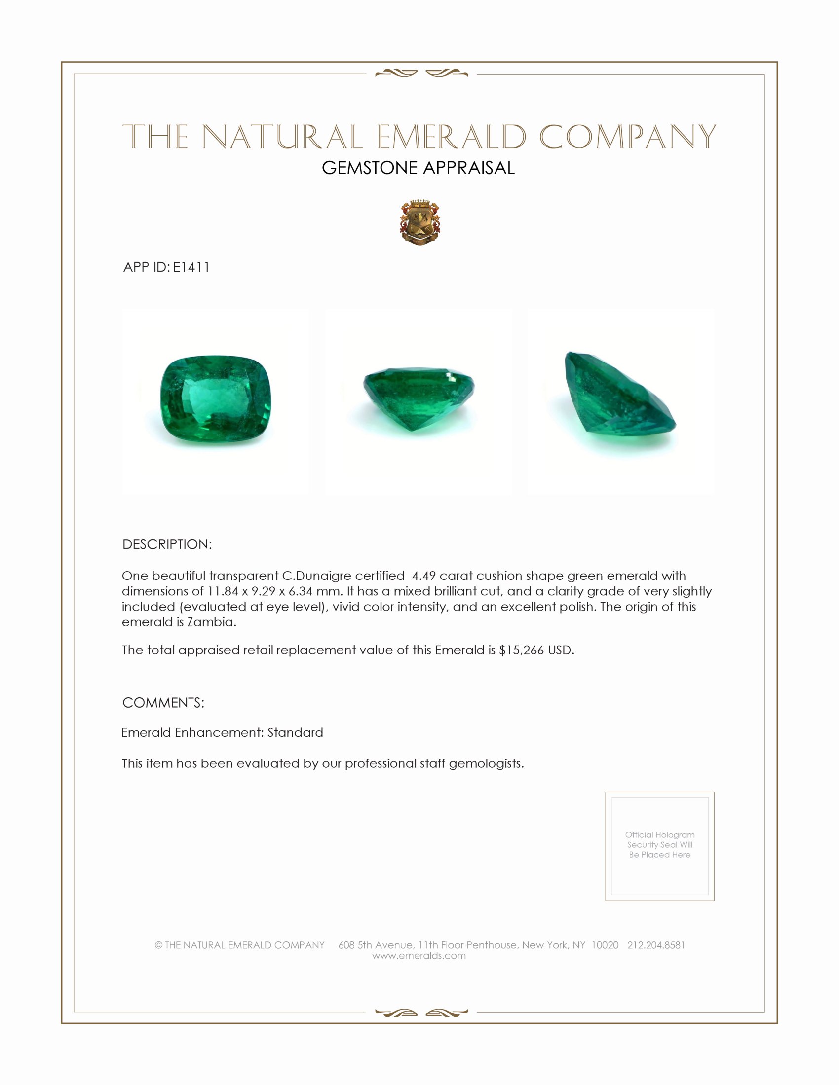 4.49 Ct. Emerald from Zambia