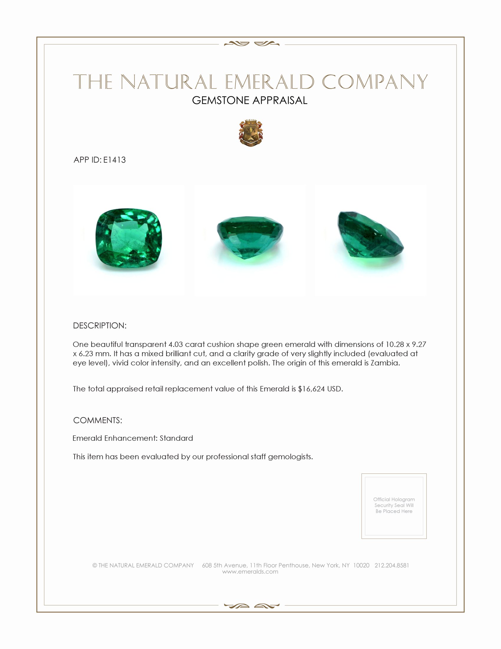 4.03 Ct. Emerald from Zambia