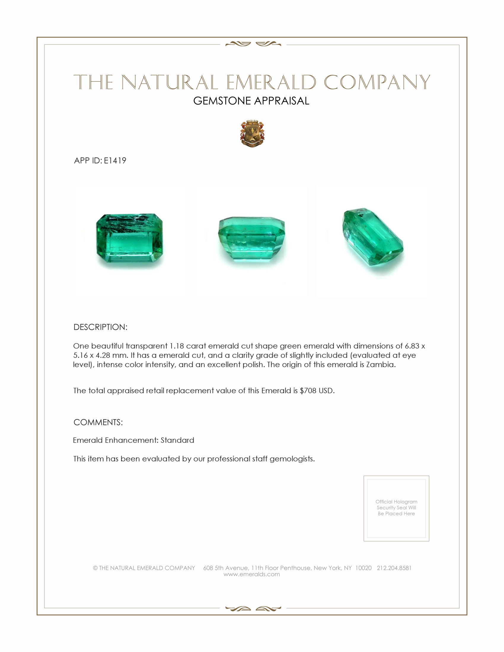 1.18 Ct. Emerald from Zambia