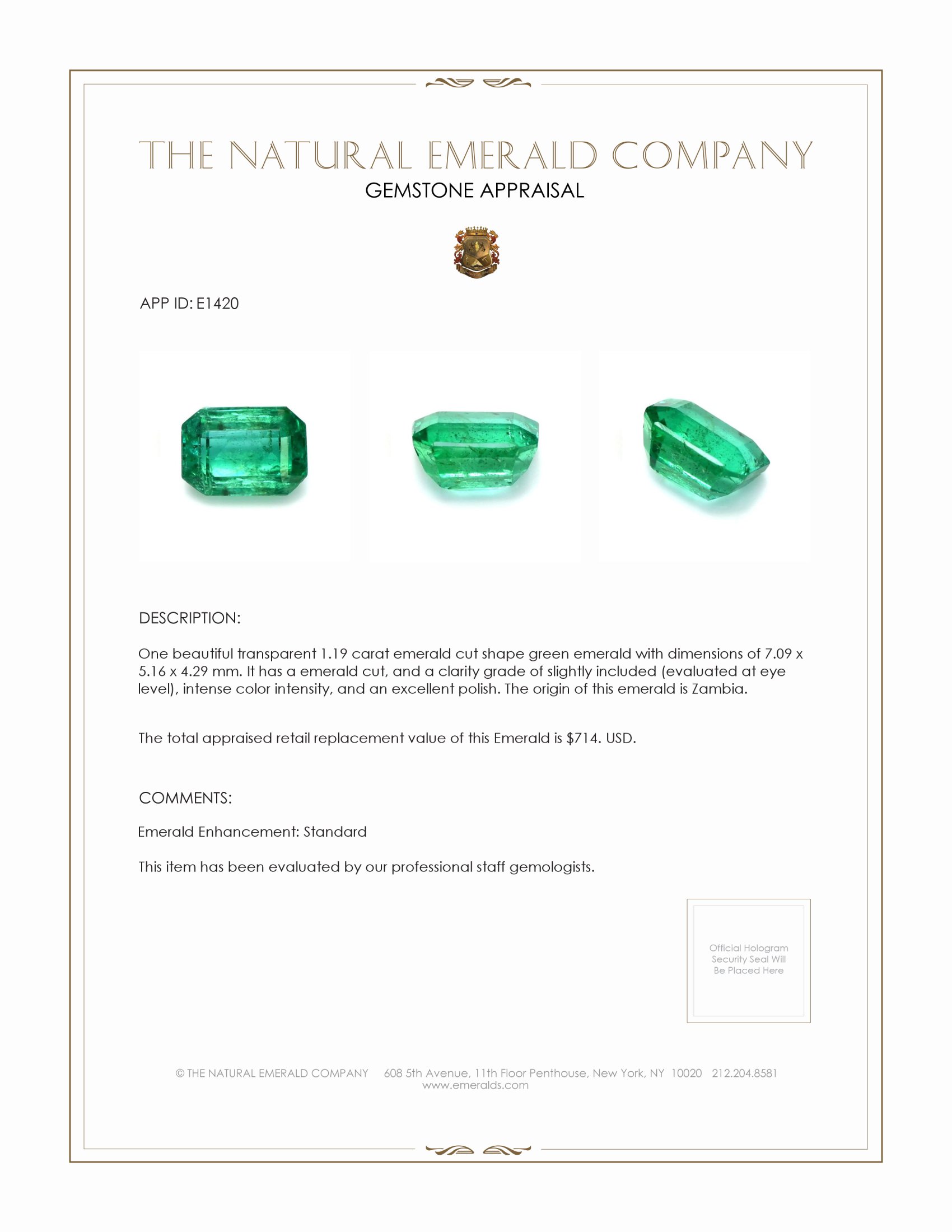 1.19 Ct. Emerald from Zambia