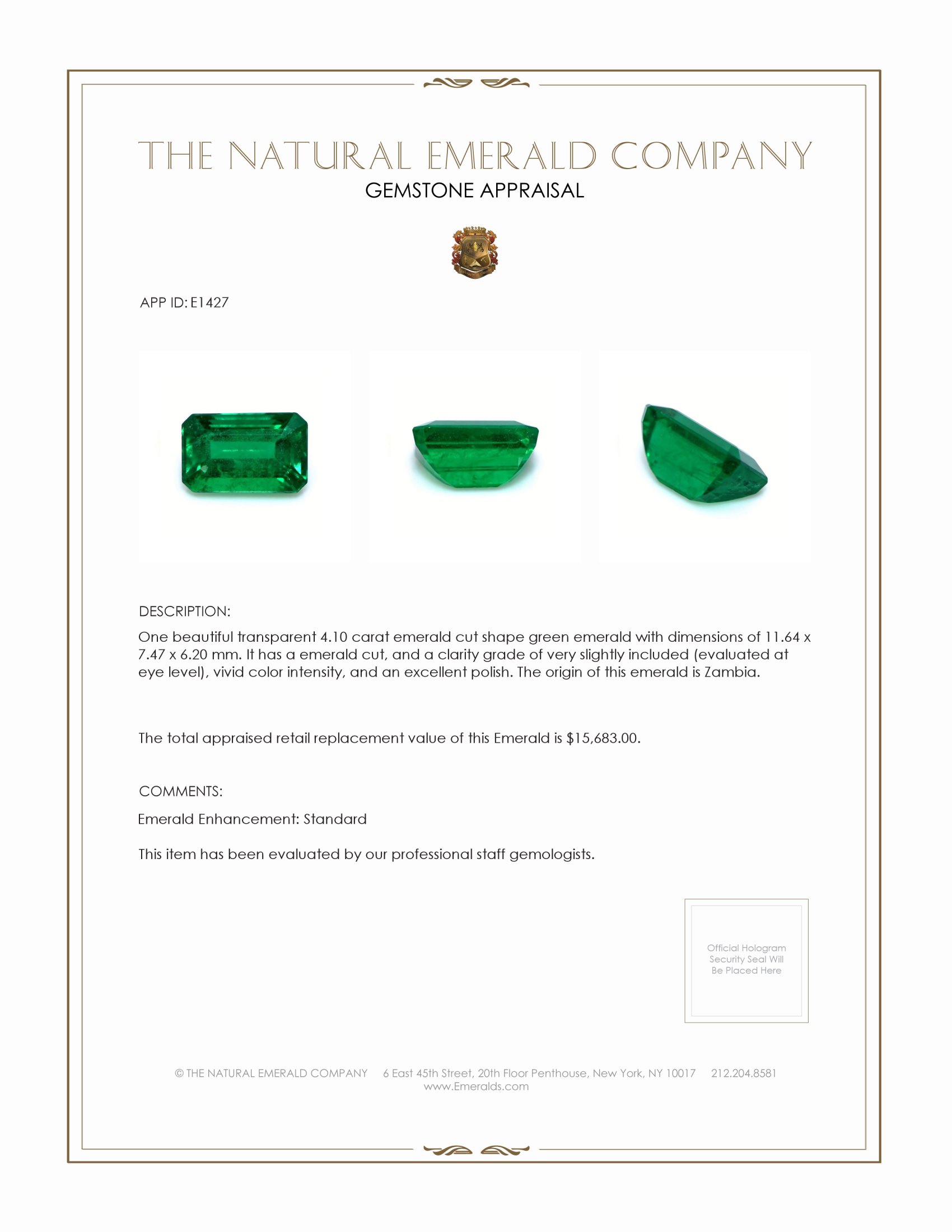 4.10 Ct. Emerald from Zambia