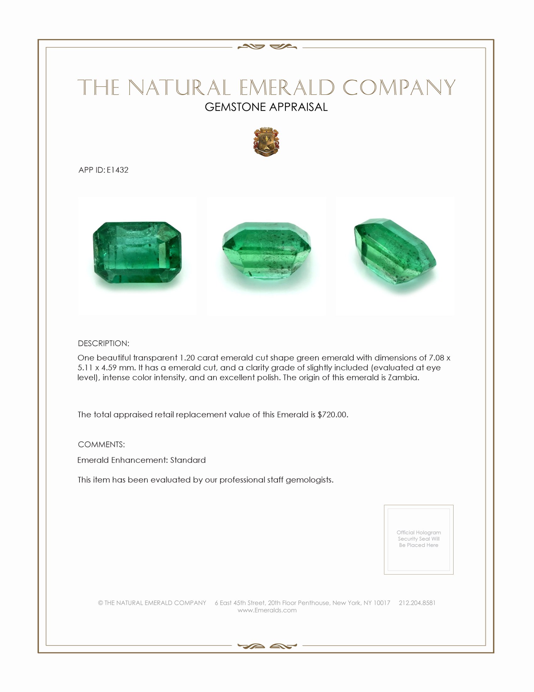 1.20 Ct. Emerald from Zambia