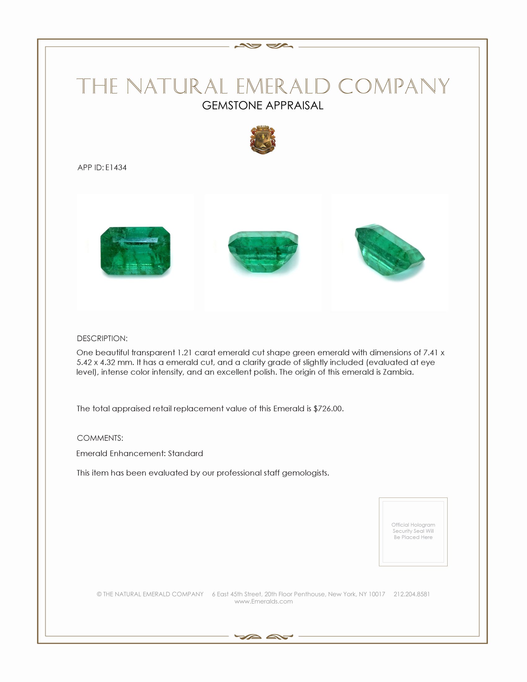 1.21 Ct. Emerald from Zambia