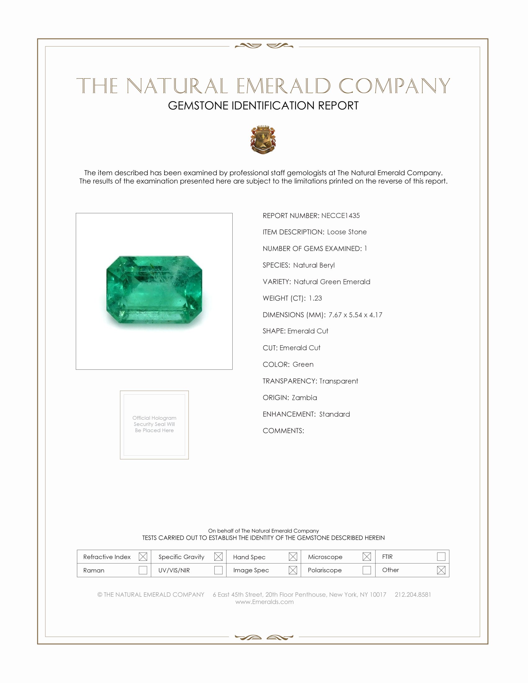 1.23 Ct. Emerald from Zambia
