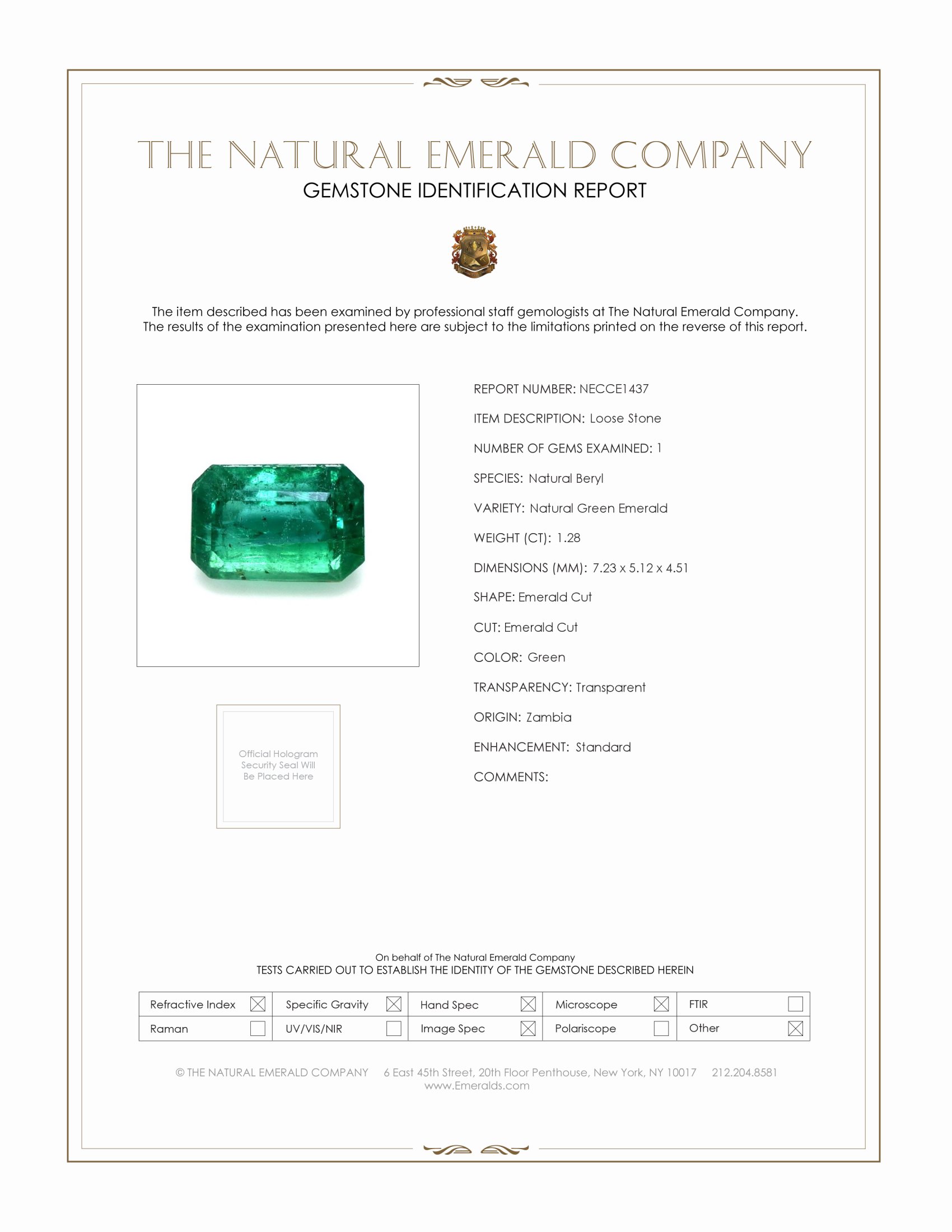 1.28 Ct. Emerald from Zambia