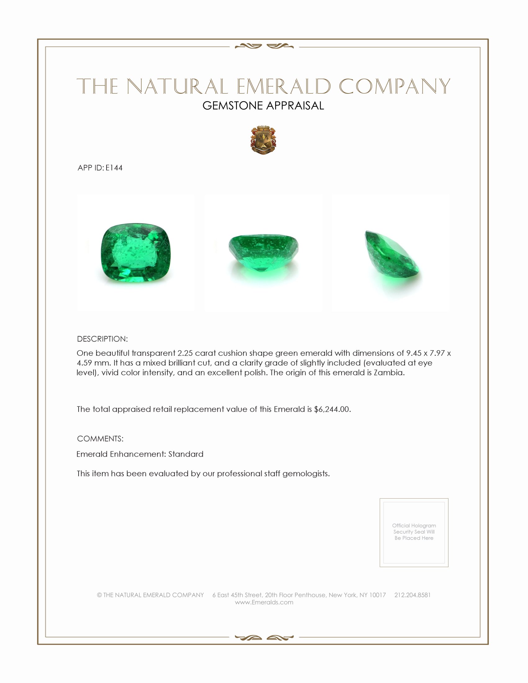 2.25 Ct. Emerald from Zambia