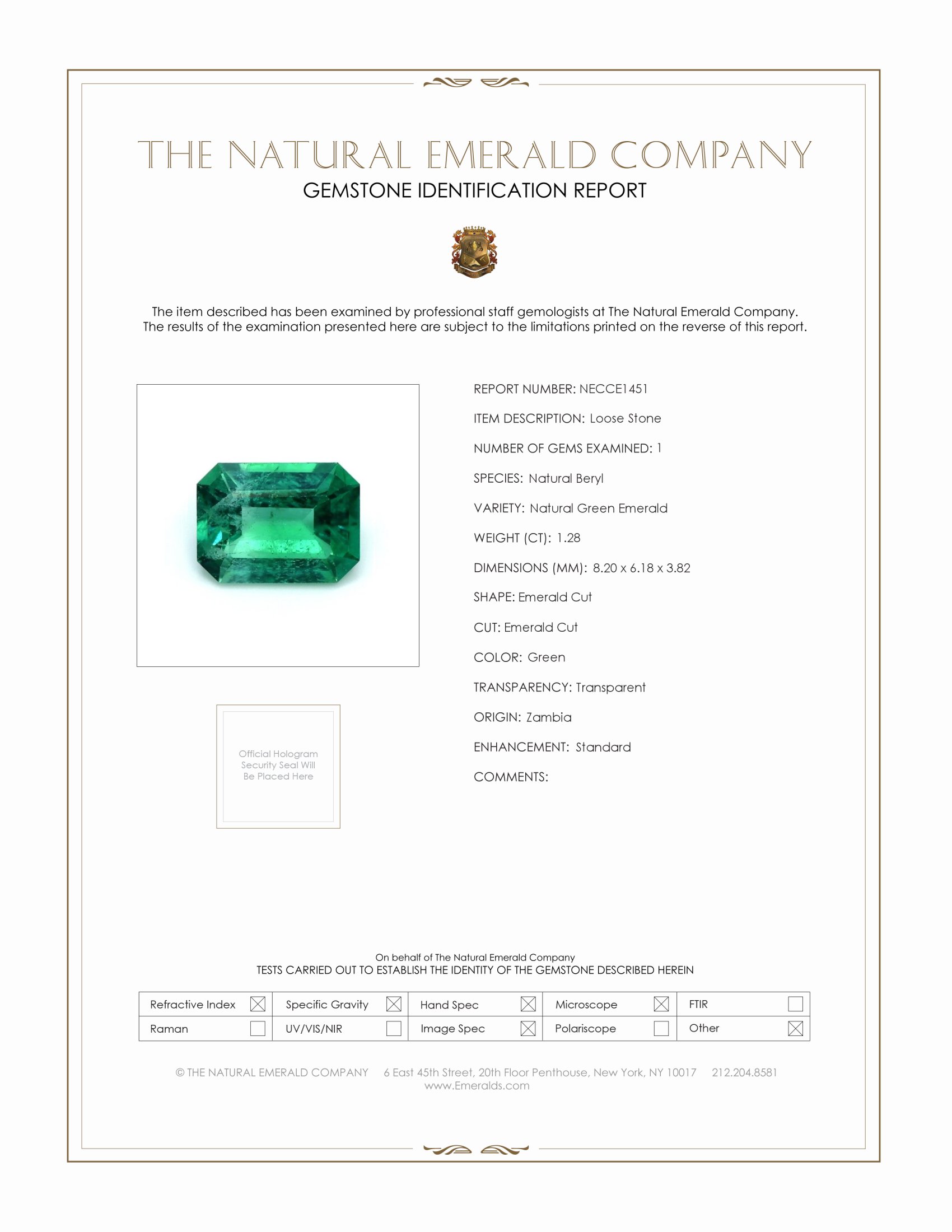 1.28 Ct. Emerald from Zambia