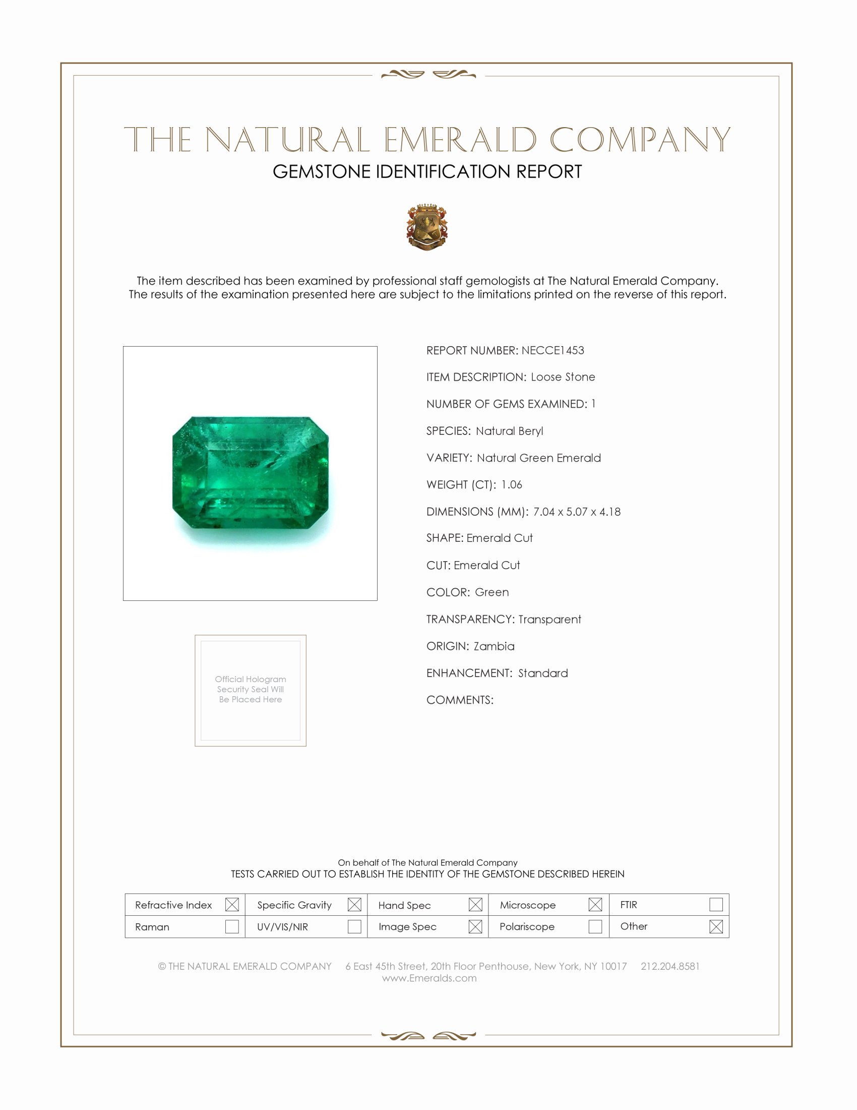 1.06 Ct. Emerald from Zambia