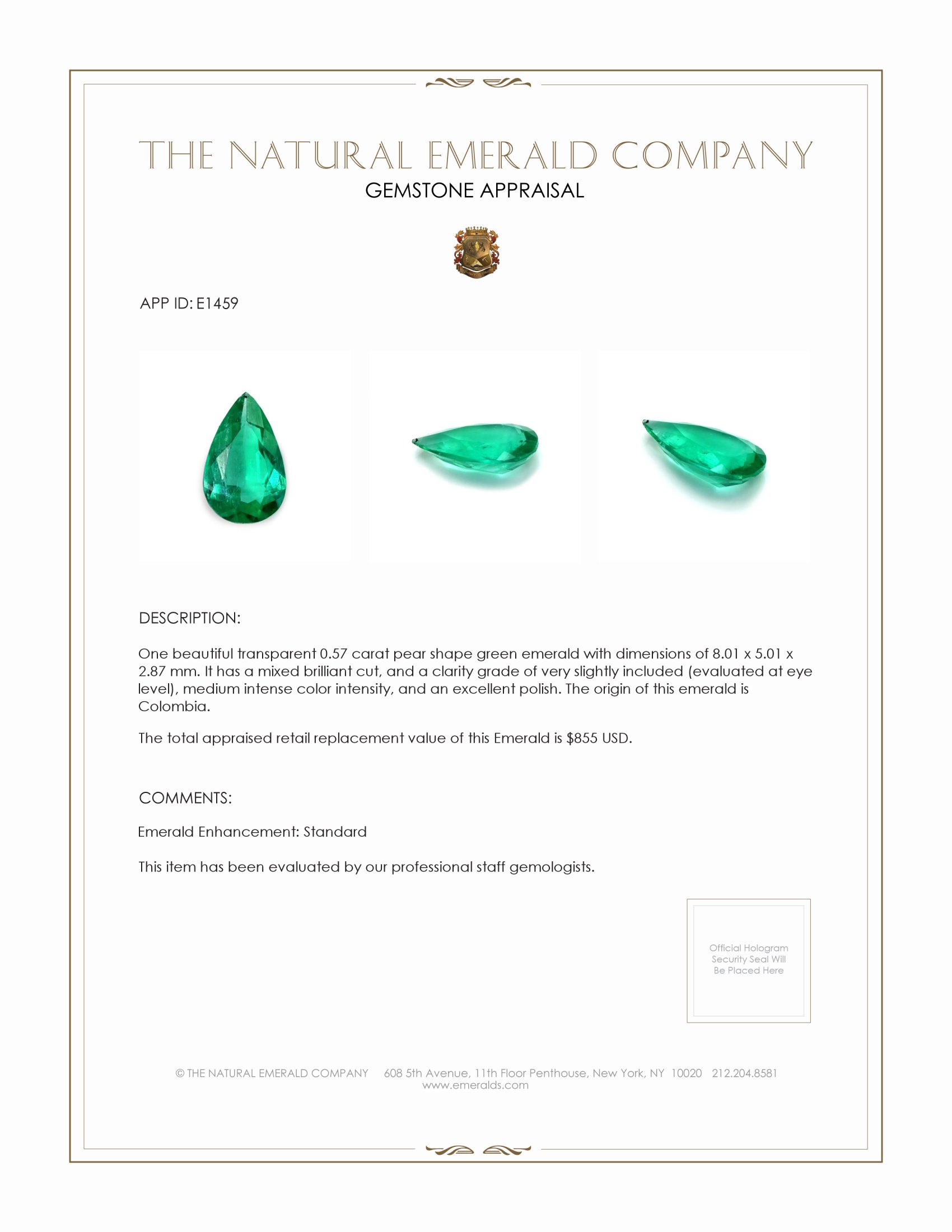 0.57 Ct. Emerald from Colombia