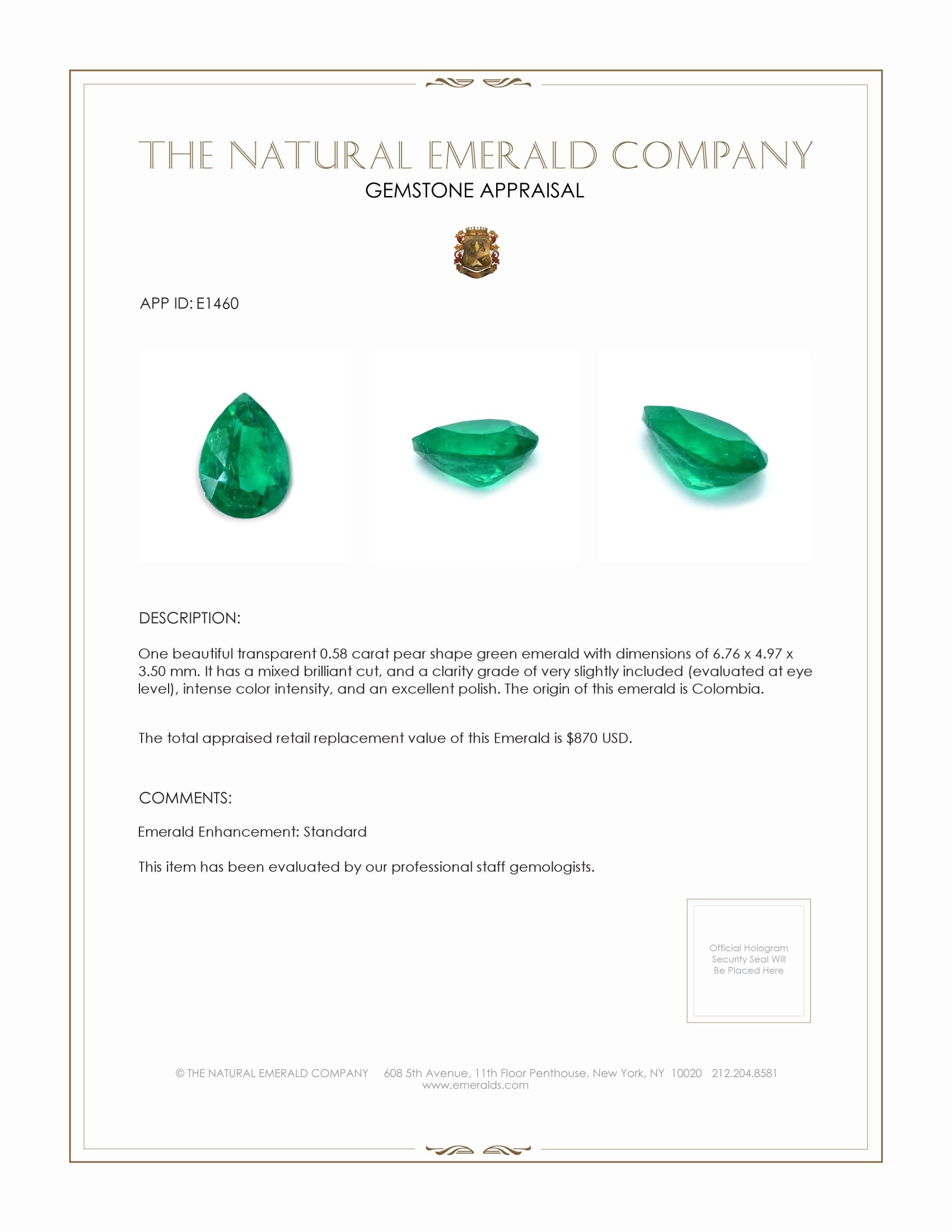 0.58 Ct. Emerald from Colombia