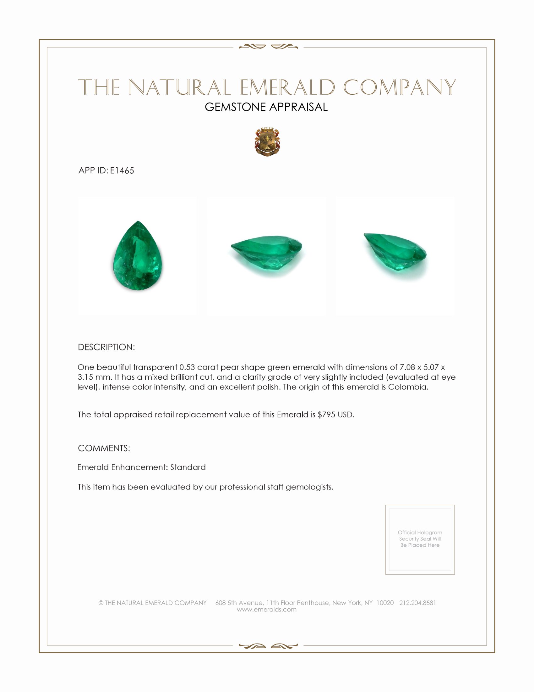0.53 Ct. Emerald from Colombia