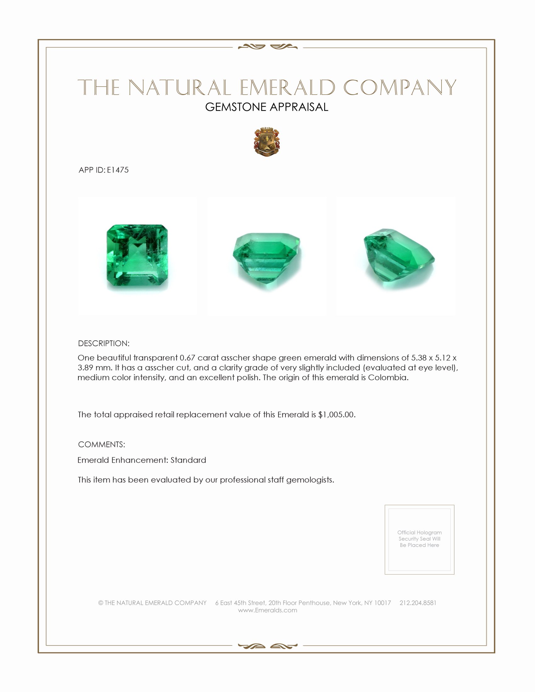0.67 Ct. Emerald from Colombia